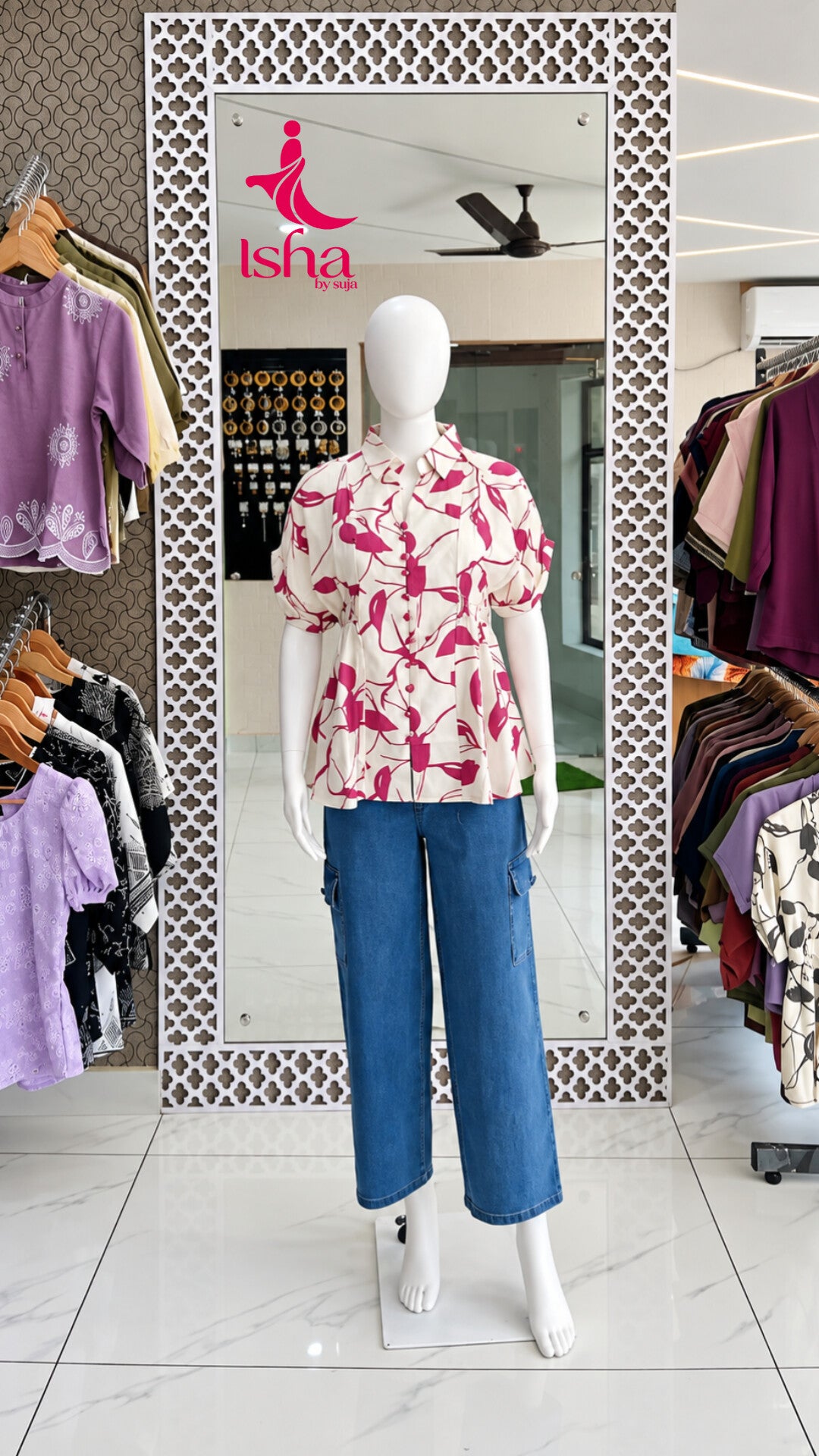 Abstract Floral Print Button-Front Top