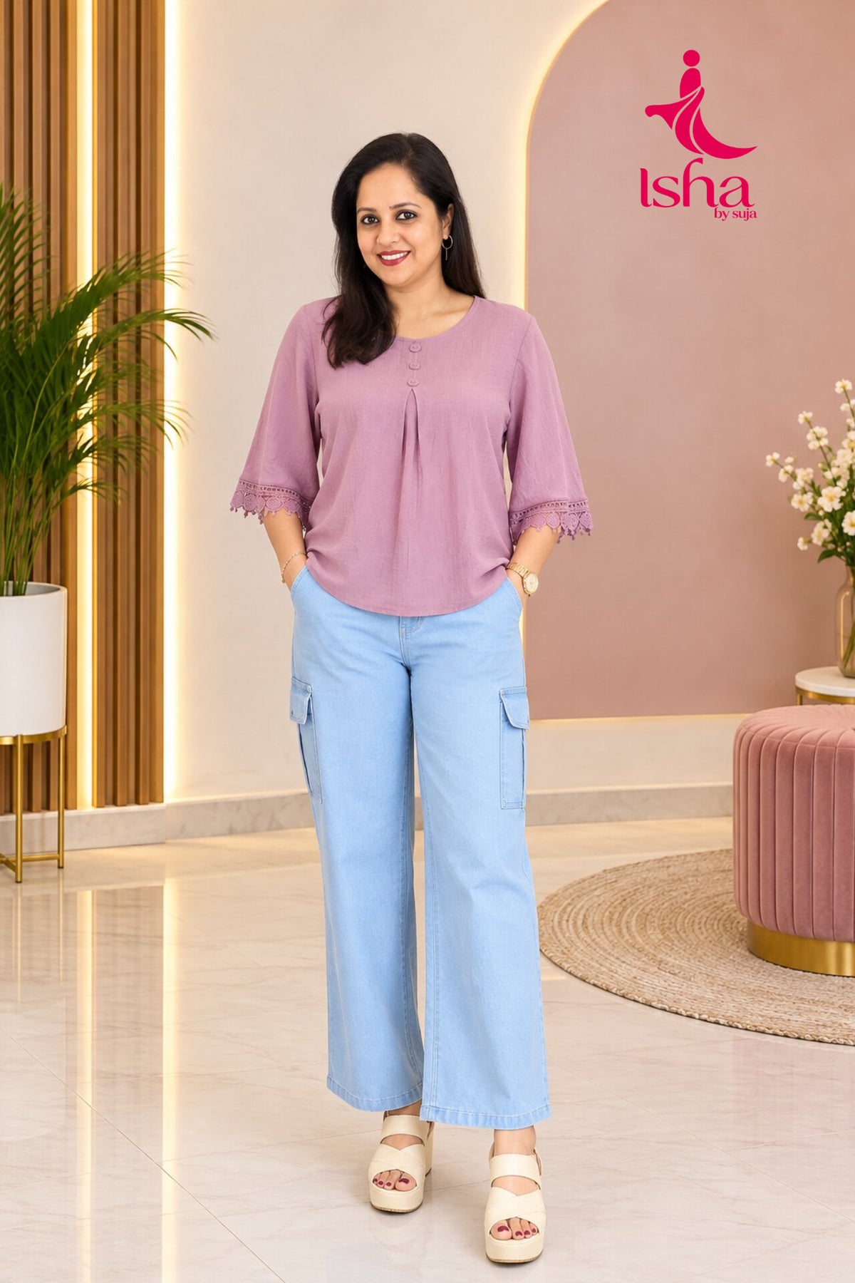 Lace Detail Pleated Top