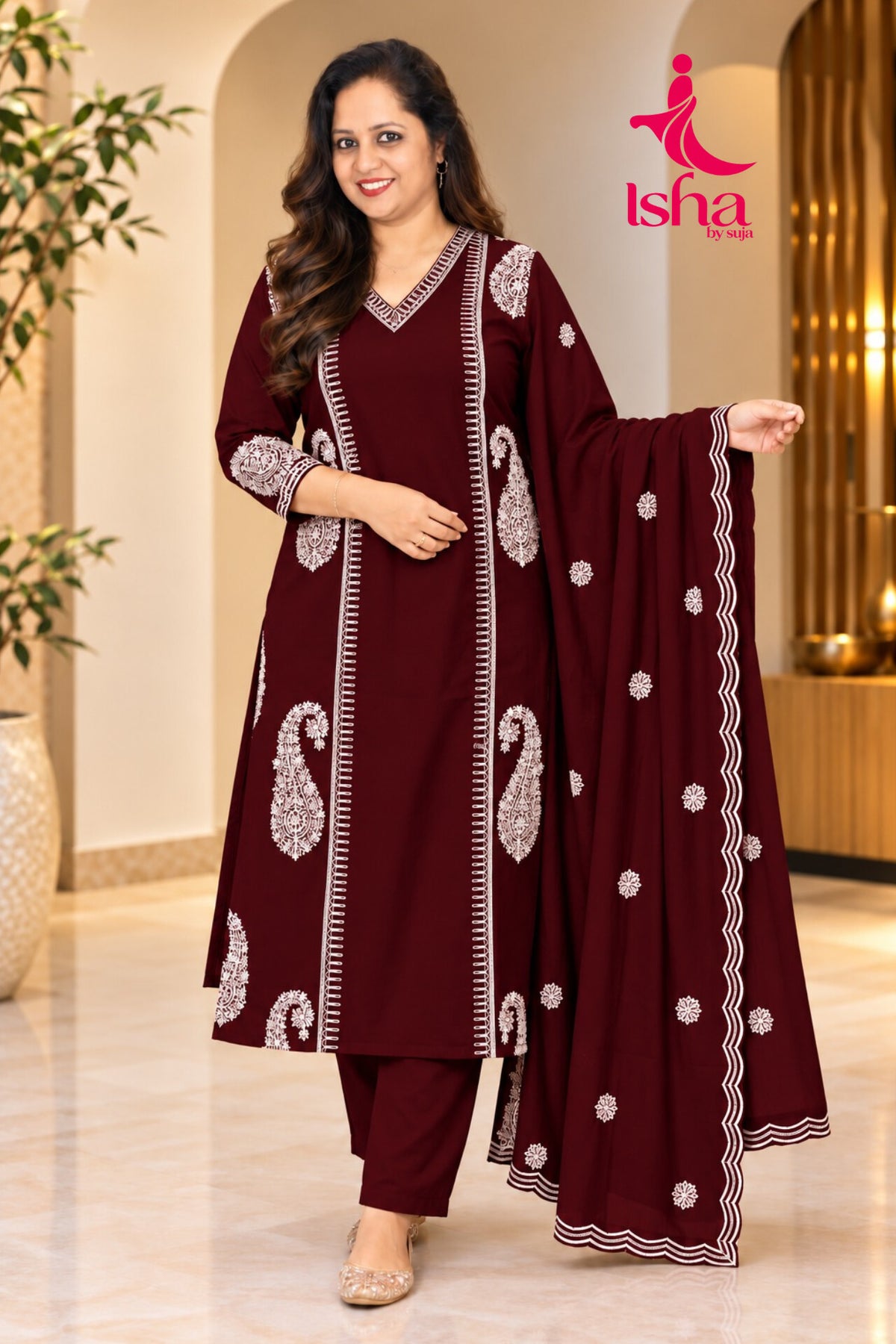 Embroidered frock style suit