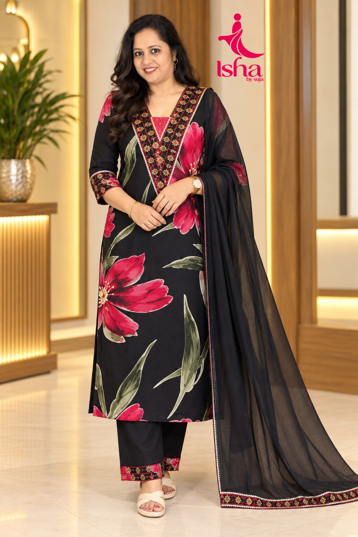 Crimson Bloom Churidar Set