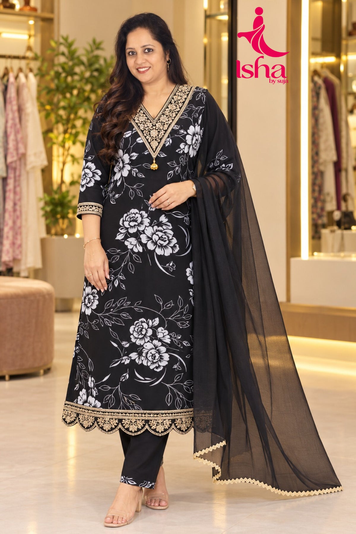 Noir Floral Elegance Churidar Set