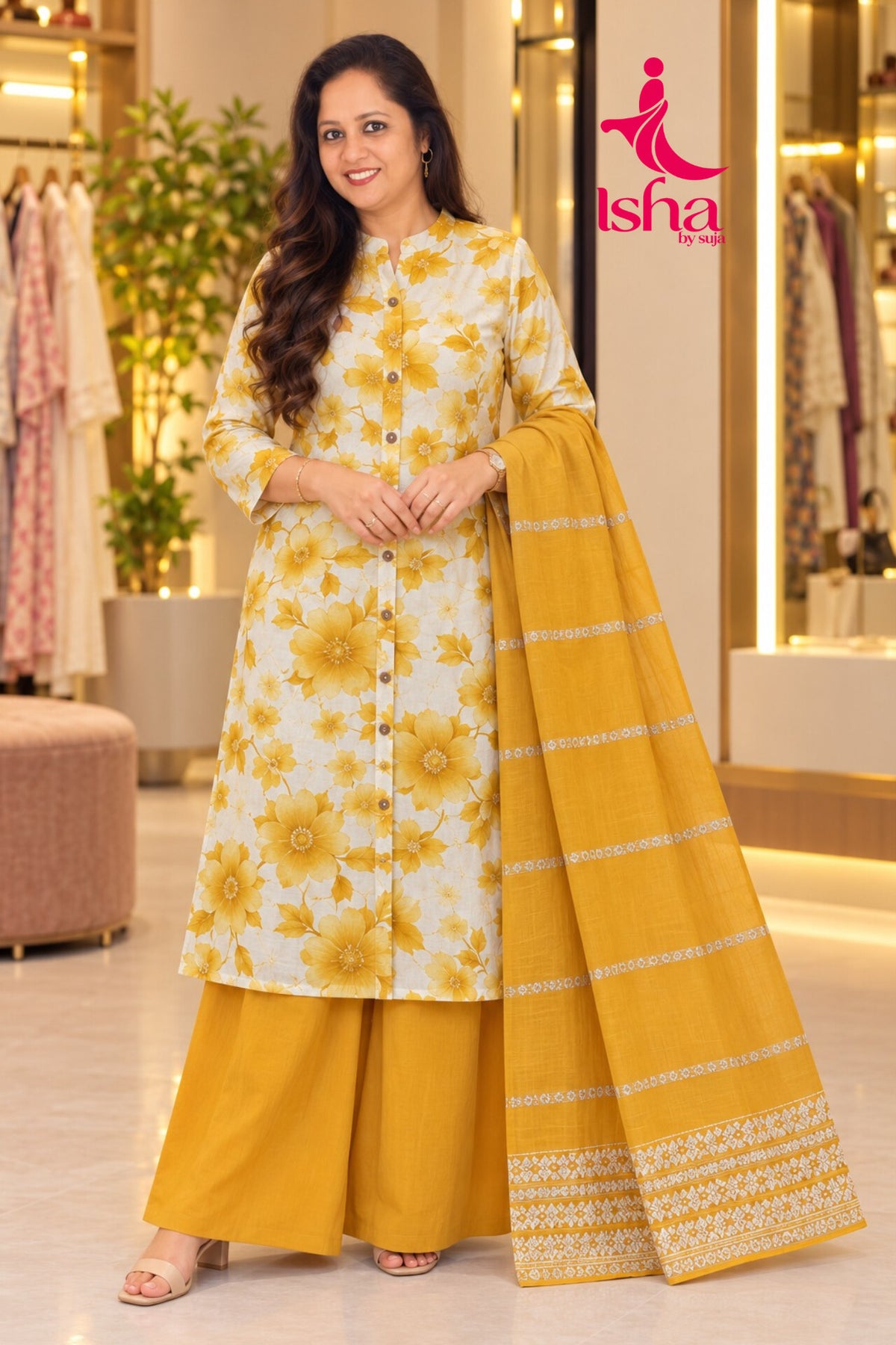 Mustard yellow Blossom Churidar set