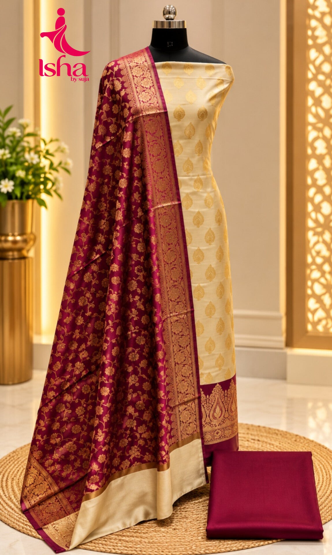 Chanderi Silk Butta Weaving Churidar Material