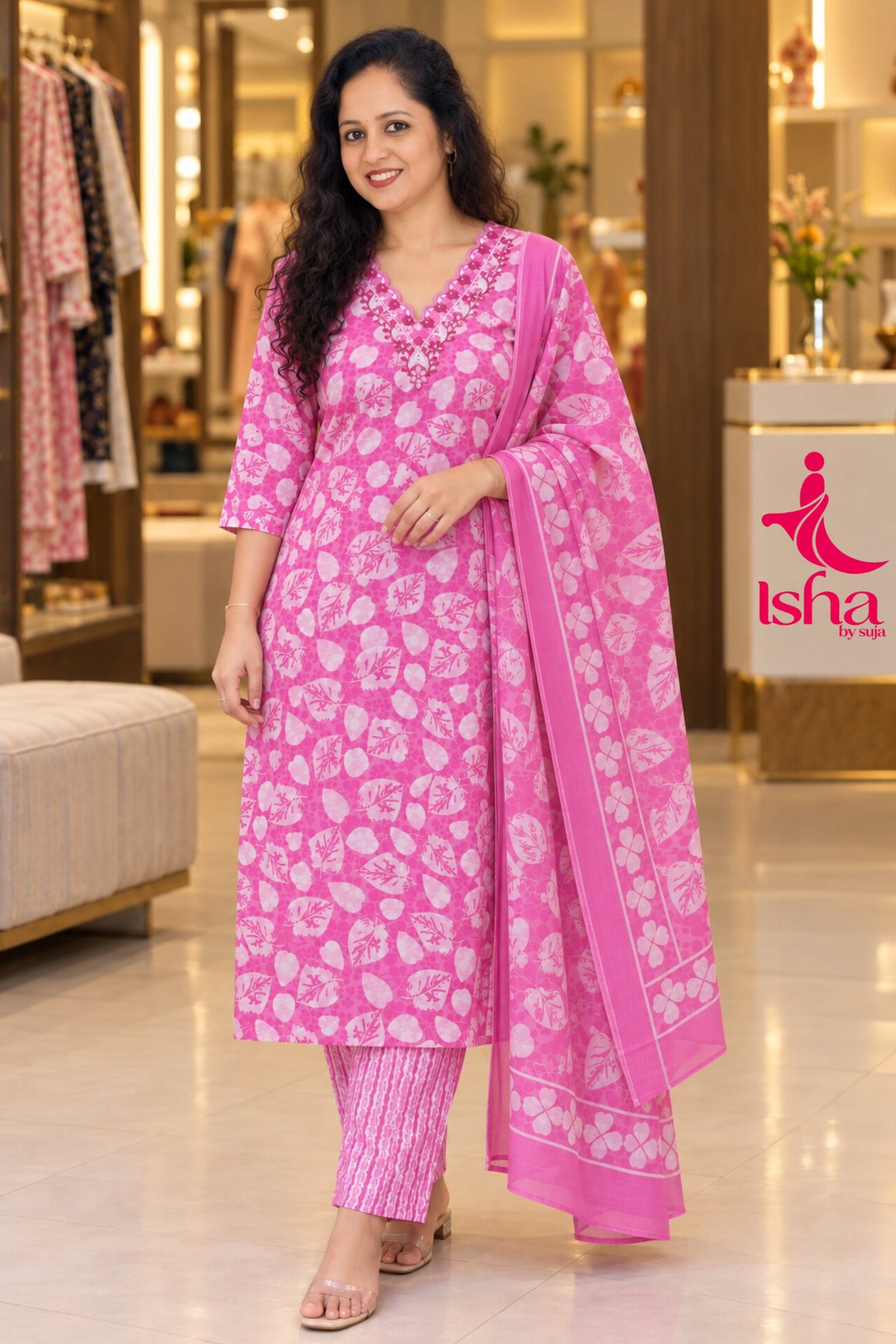 Pink Daisy Cotton Churidar Set