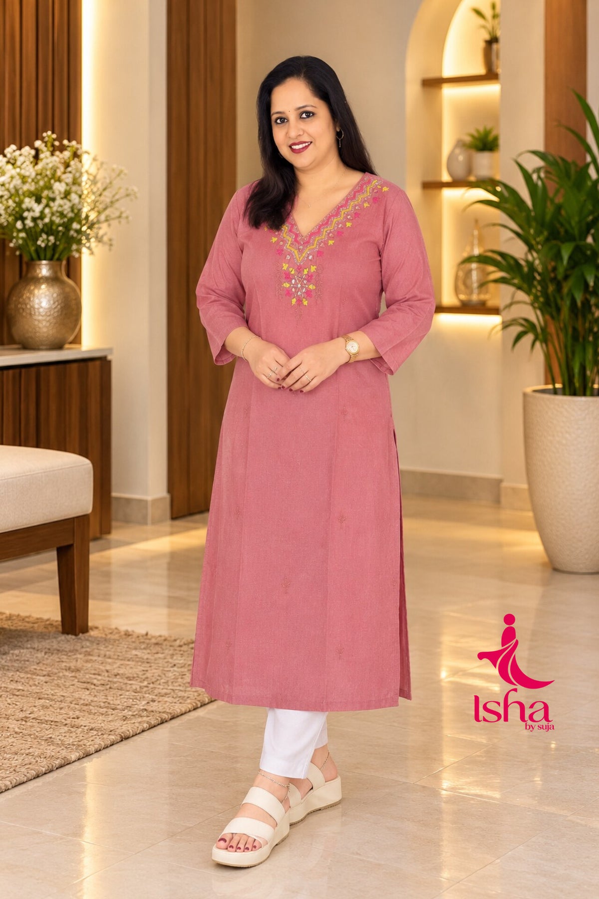 Elegant Embroidered V-Neck Kurti