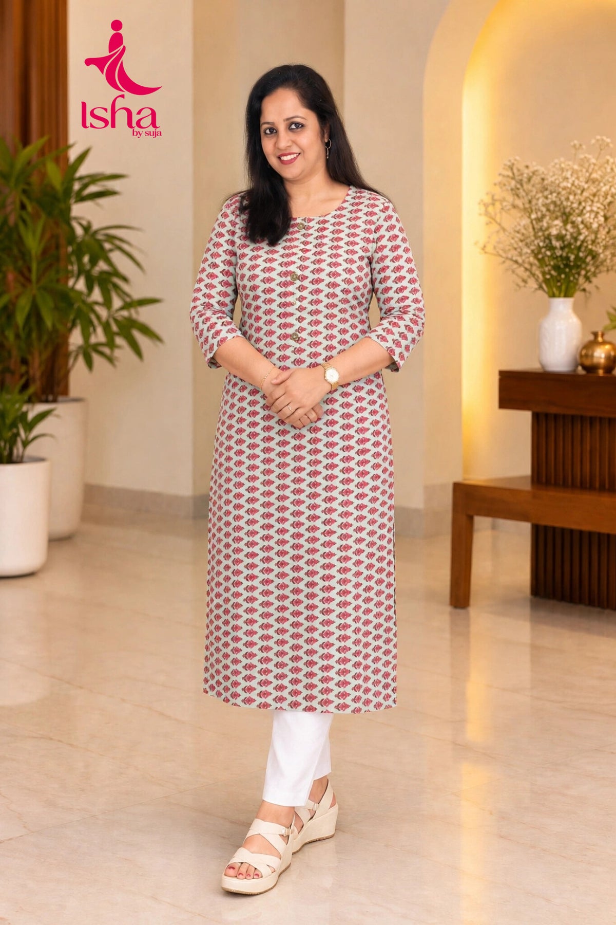 Classic Floral Motif Straight Kurti