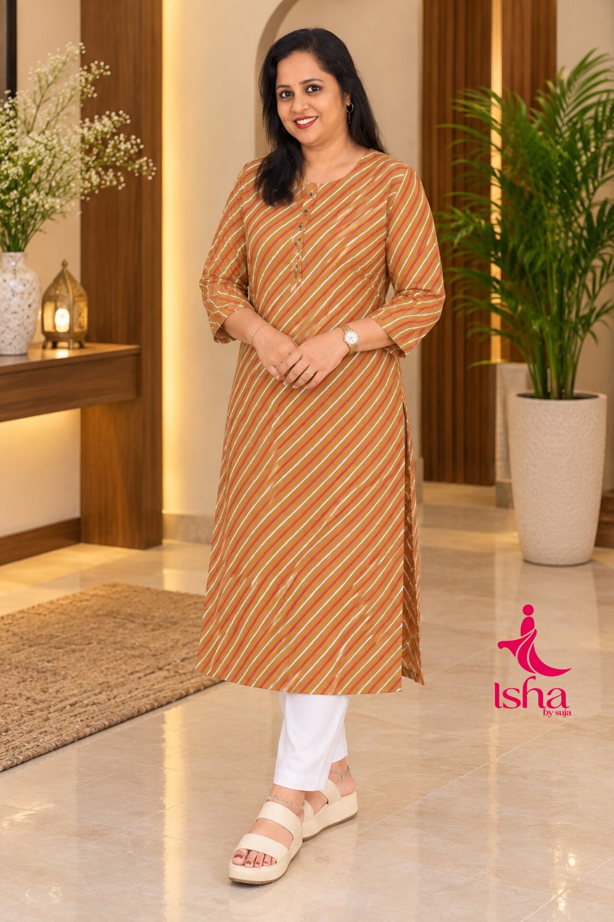 Diagonal Stripe Printed Straight Kurti
