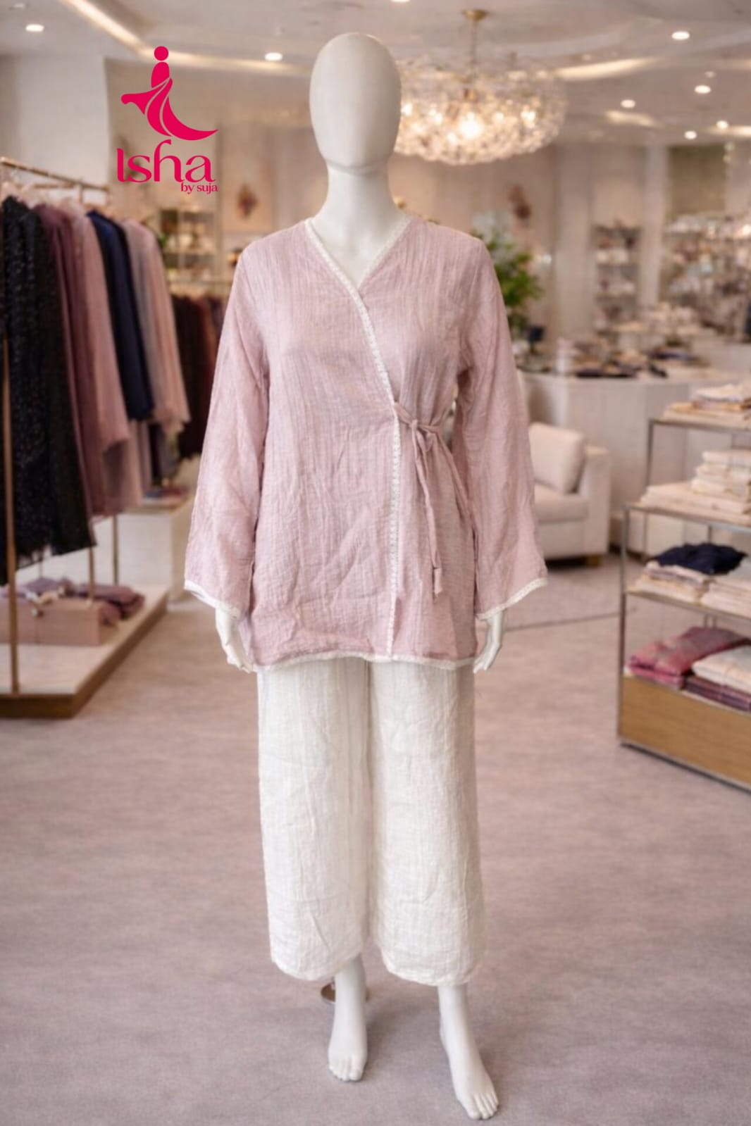 Crinkle Cotton Wrap Top and Wide-Leg Pant Co-ord Set