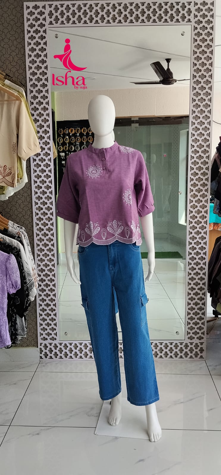 Embroidered Scallop Hem Top