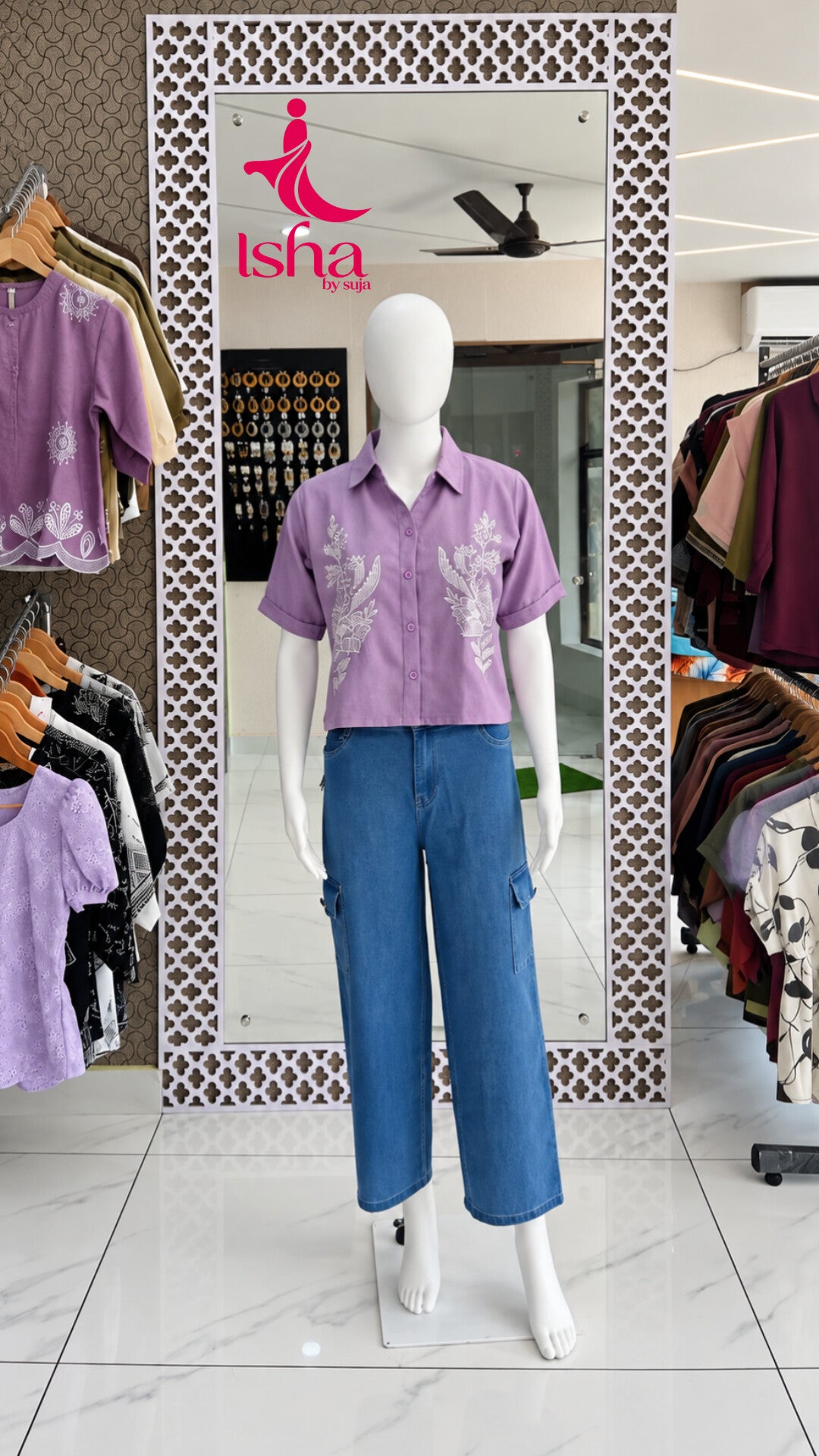 Lavender Embroidered Button-Front Shirt
