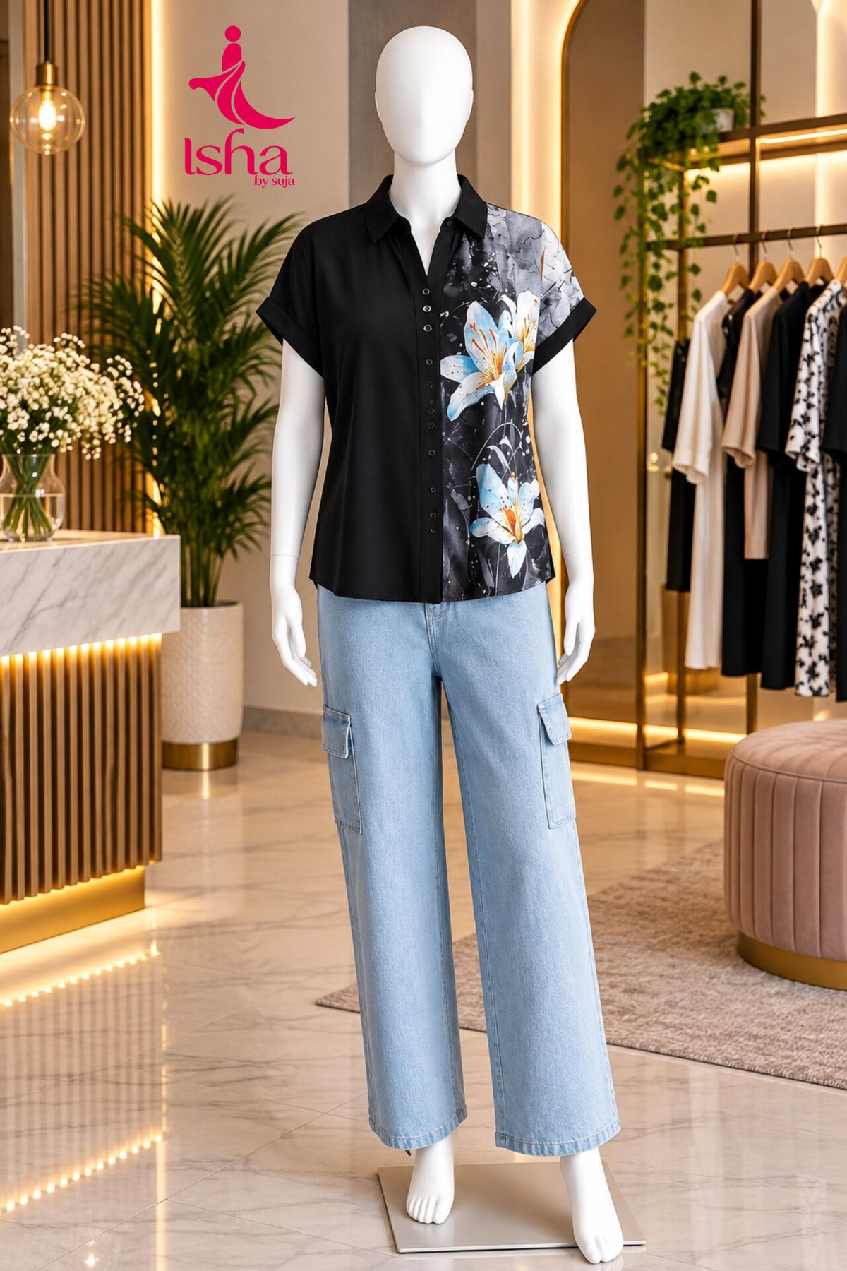 Floral Print Panel Top