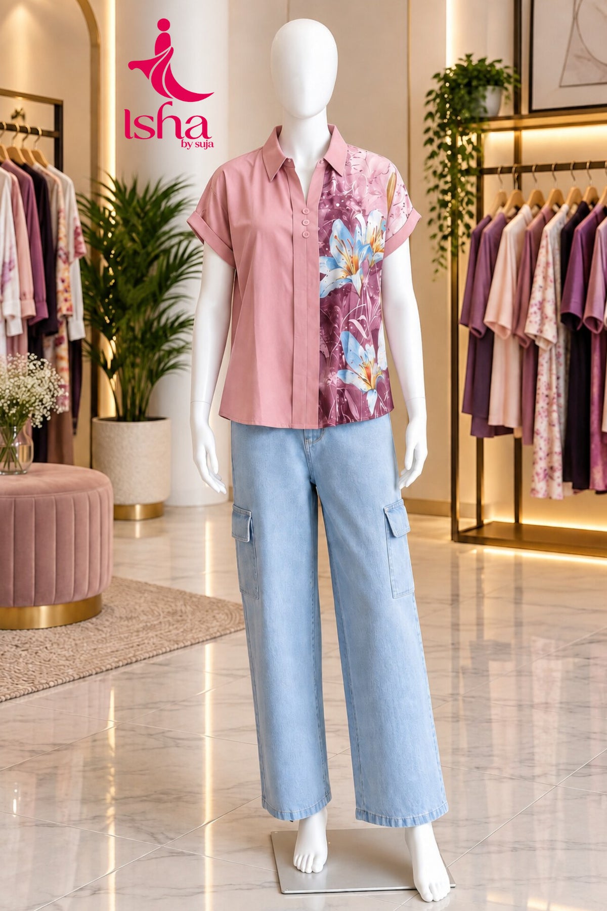Floral Print Panel Top