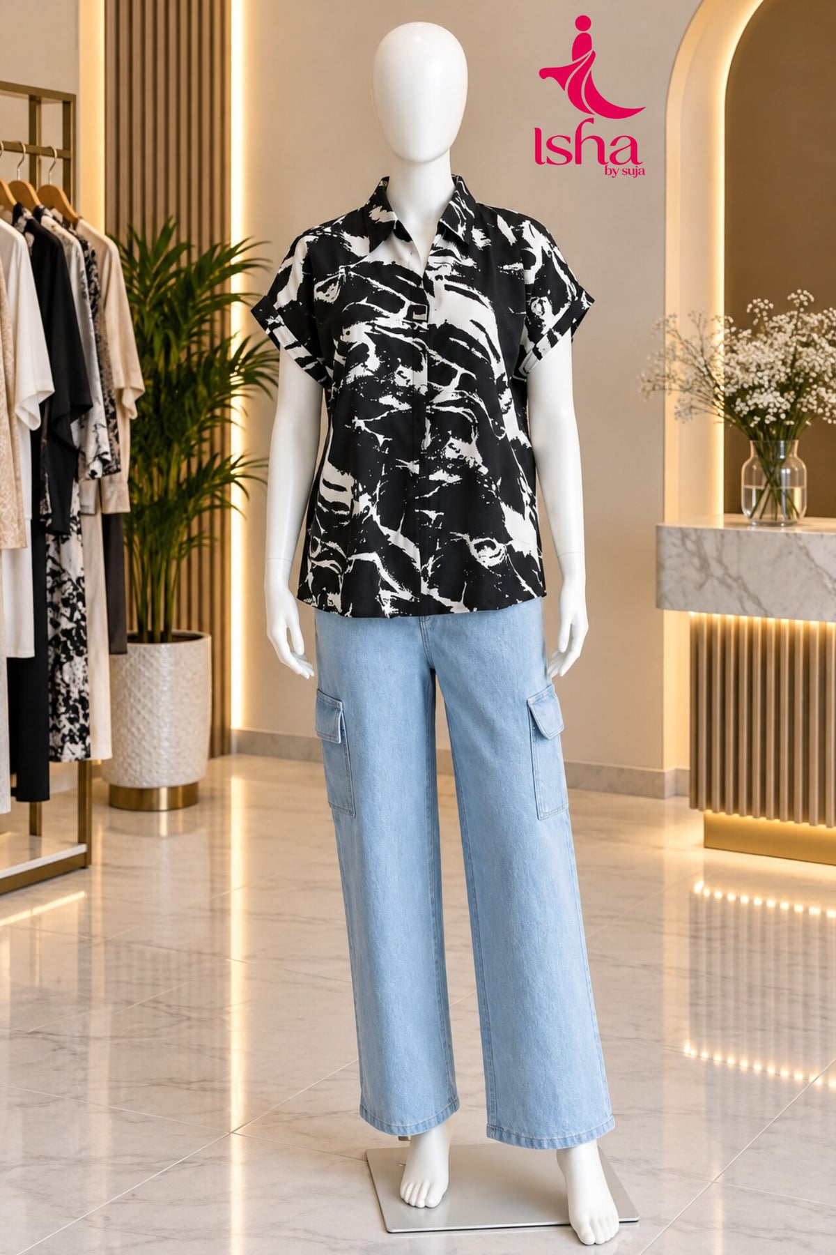 Artistic Print Button-Front Top
