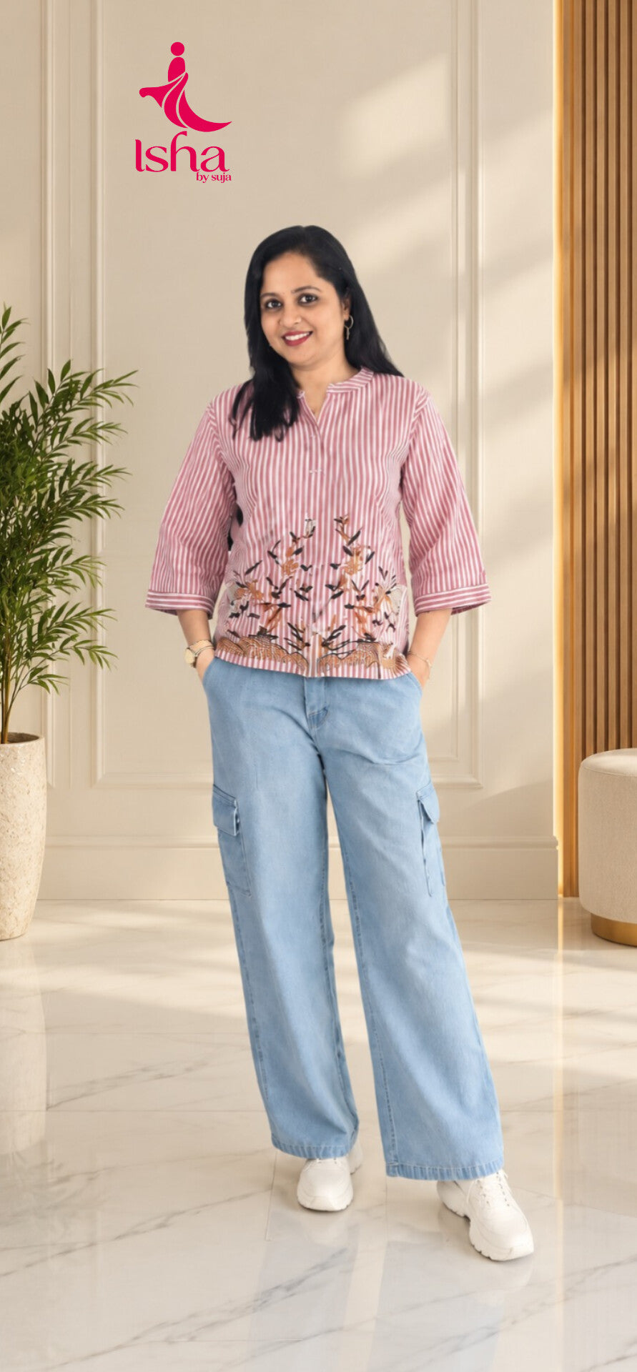 Striped Floral Embroidered Top
