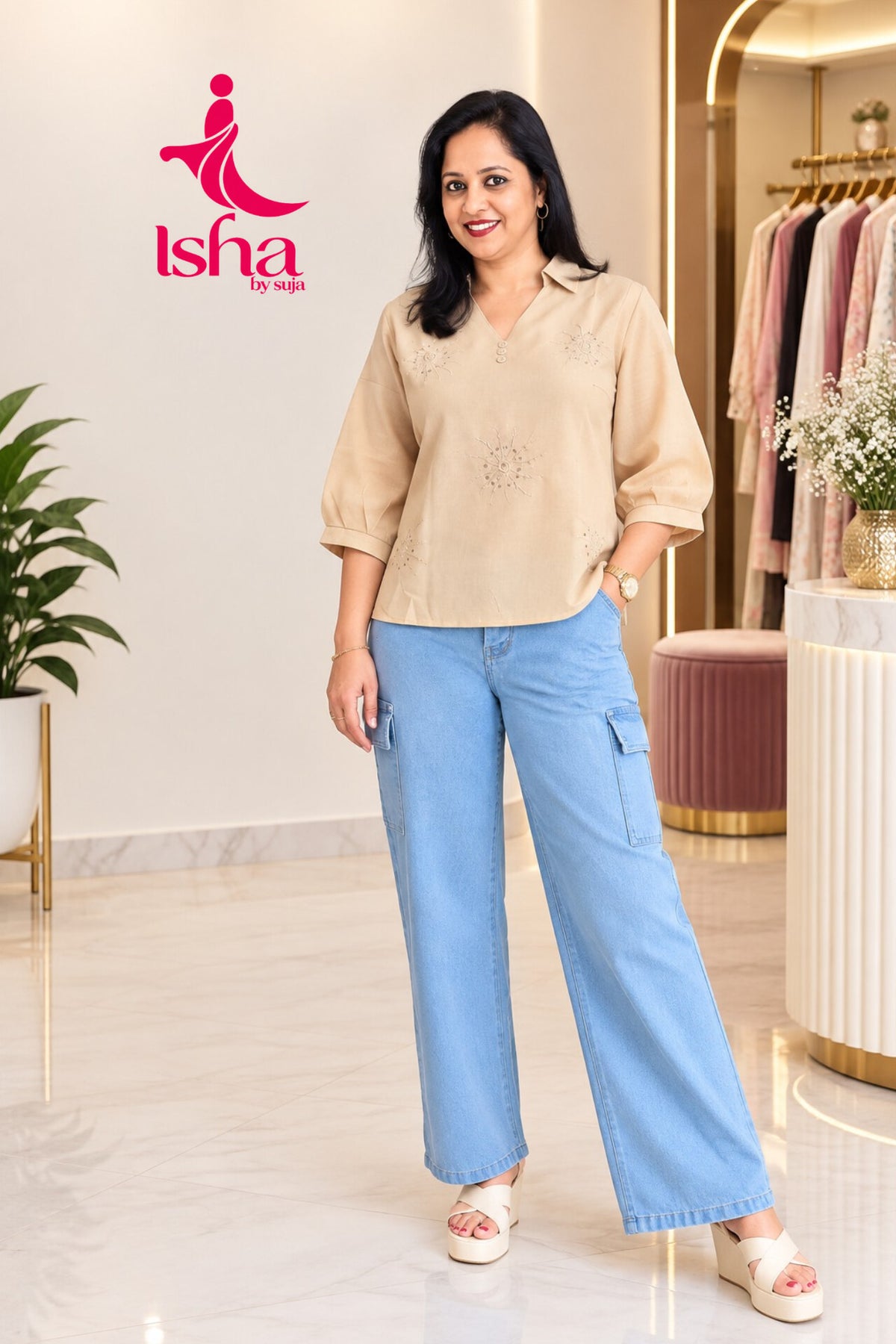 Embroidered Casual Shirt with Classic Collar