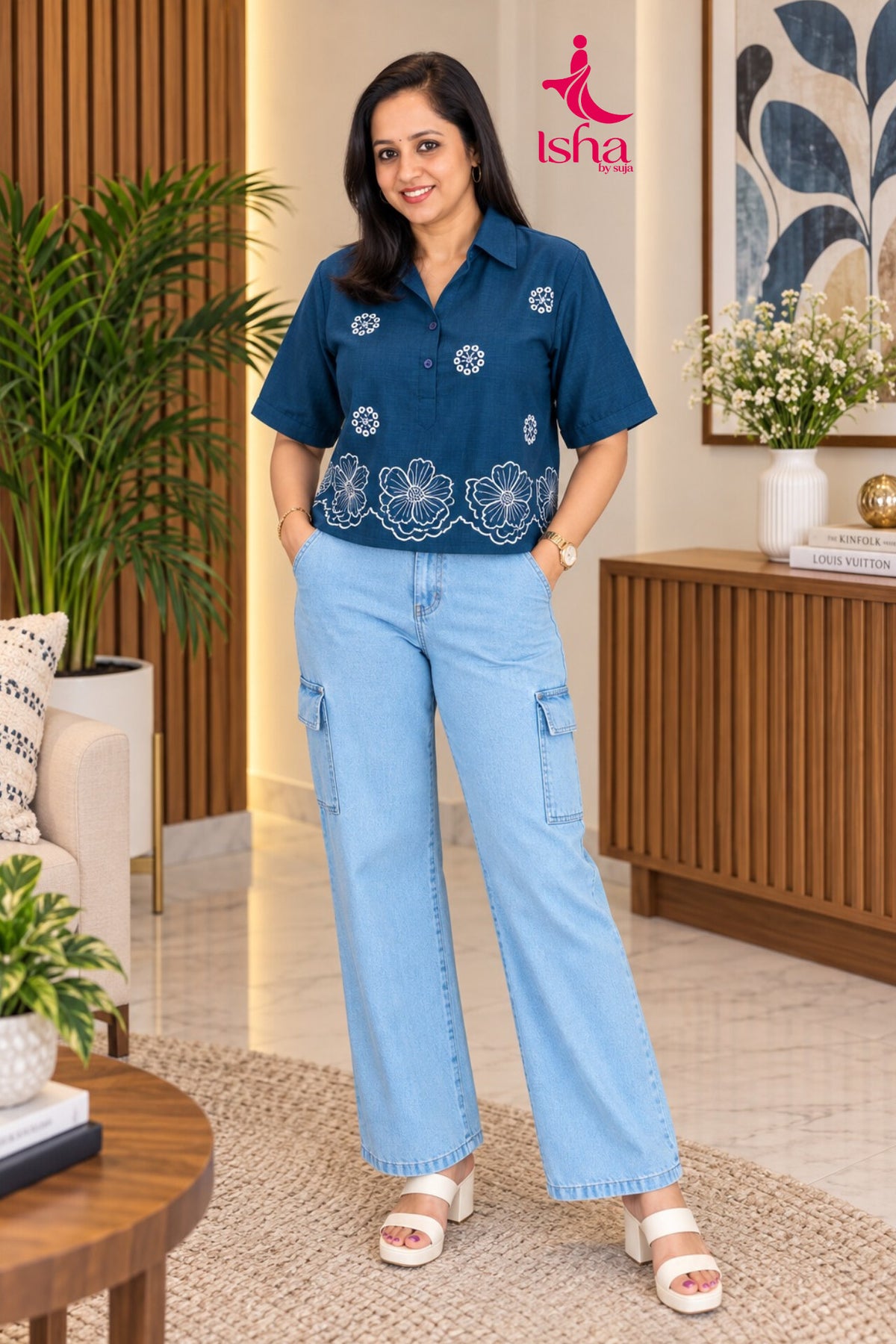 Embroidered Camp-Collar Top