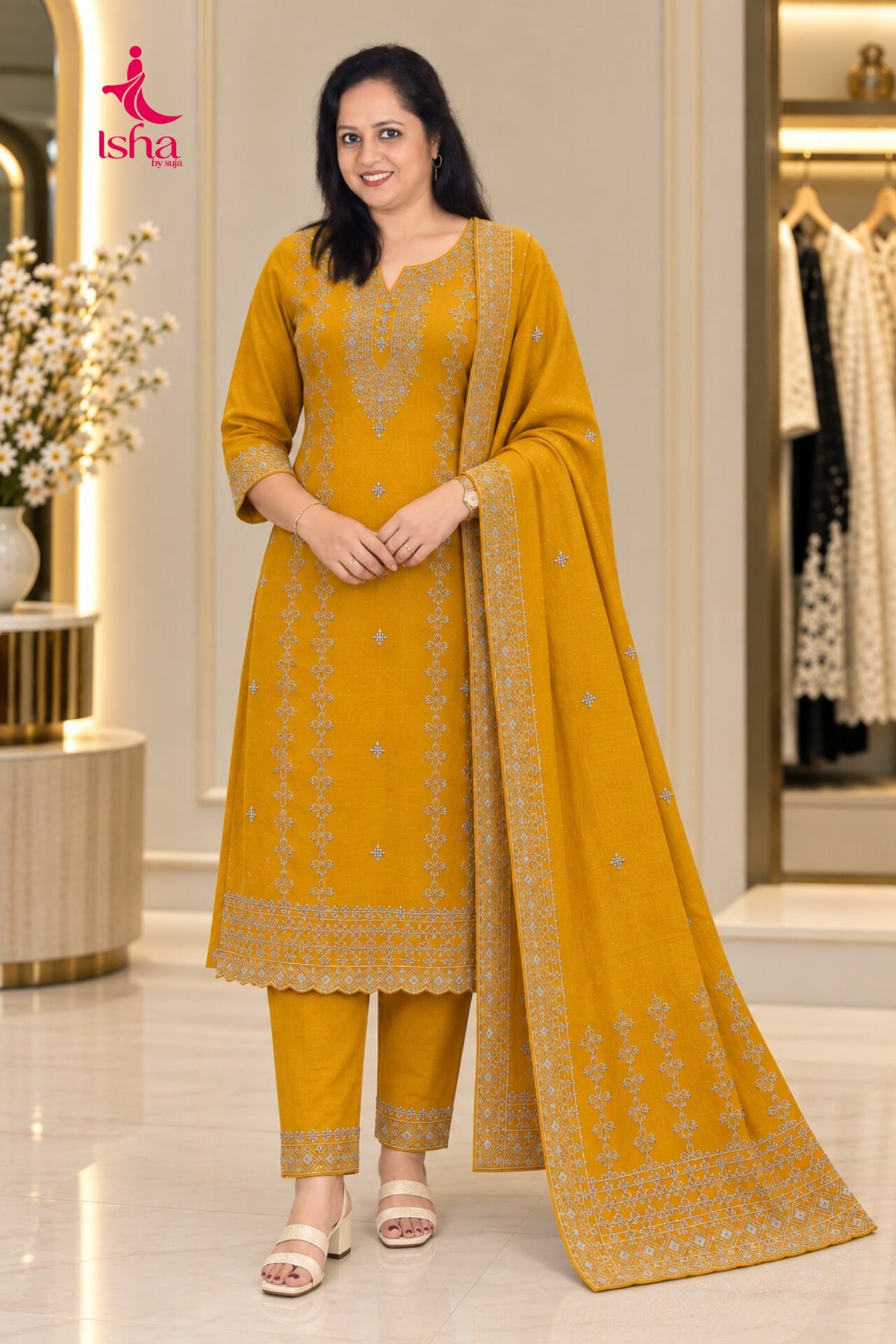 Avni Marigold Zari Embroidered Kurta Set with Dupatta