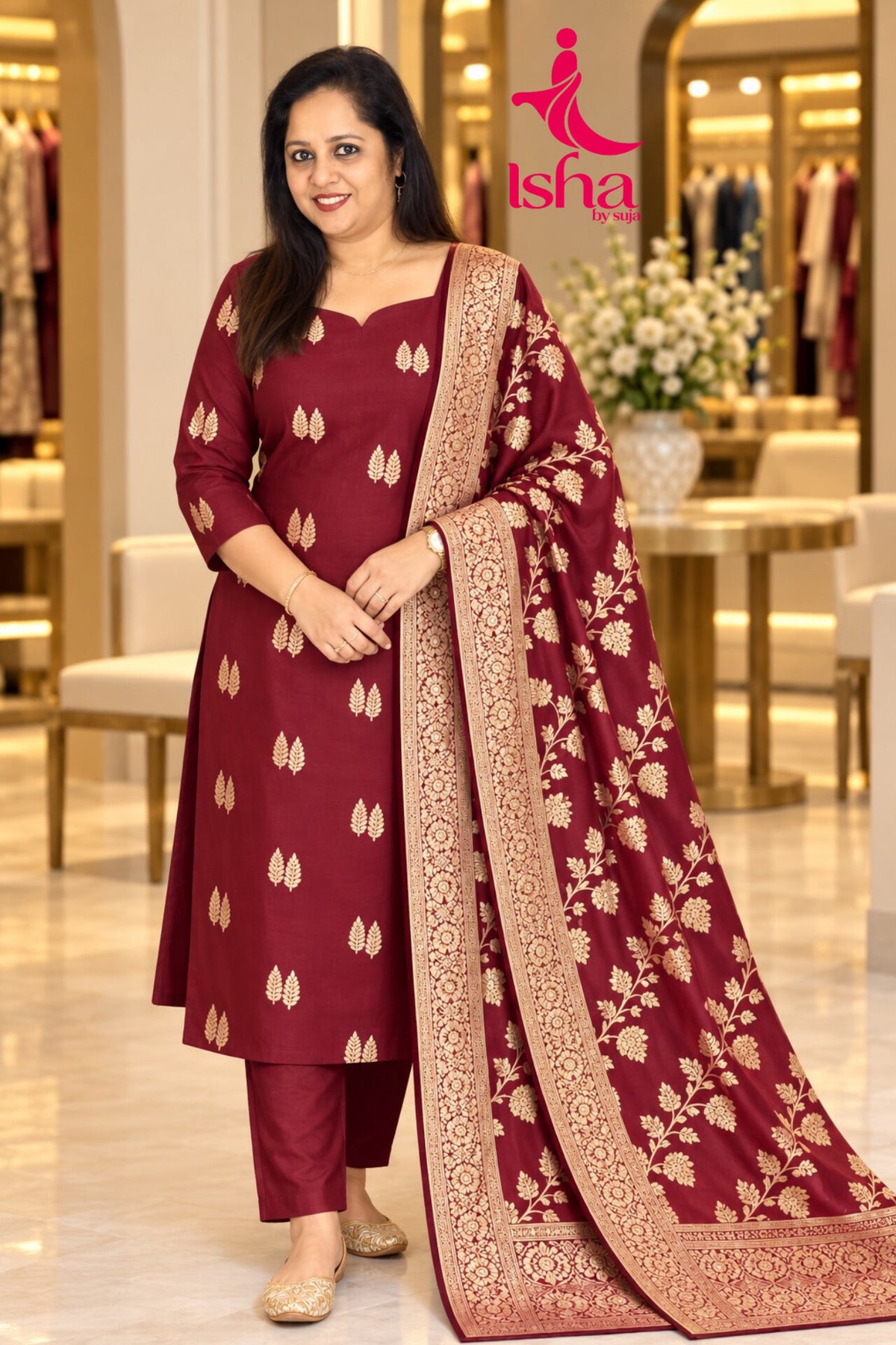 Siya Zari Buti Kurta Set with Banarasi Dupatta