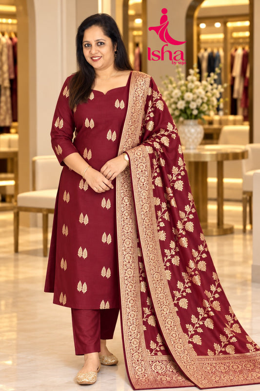 Siya Zari Buti Kurta Set with Banarasi Dupatta