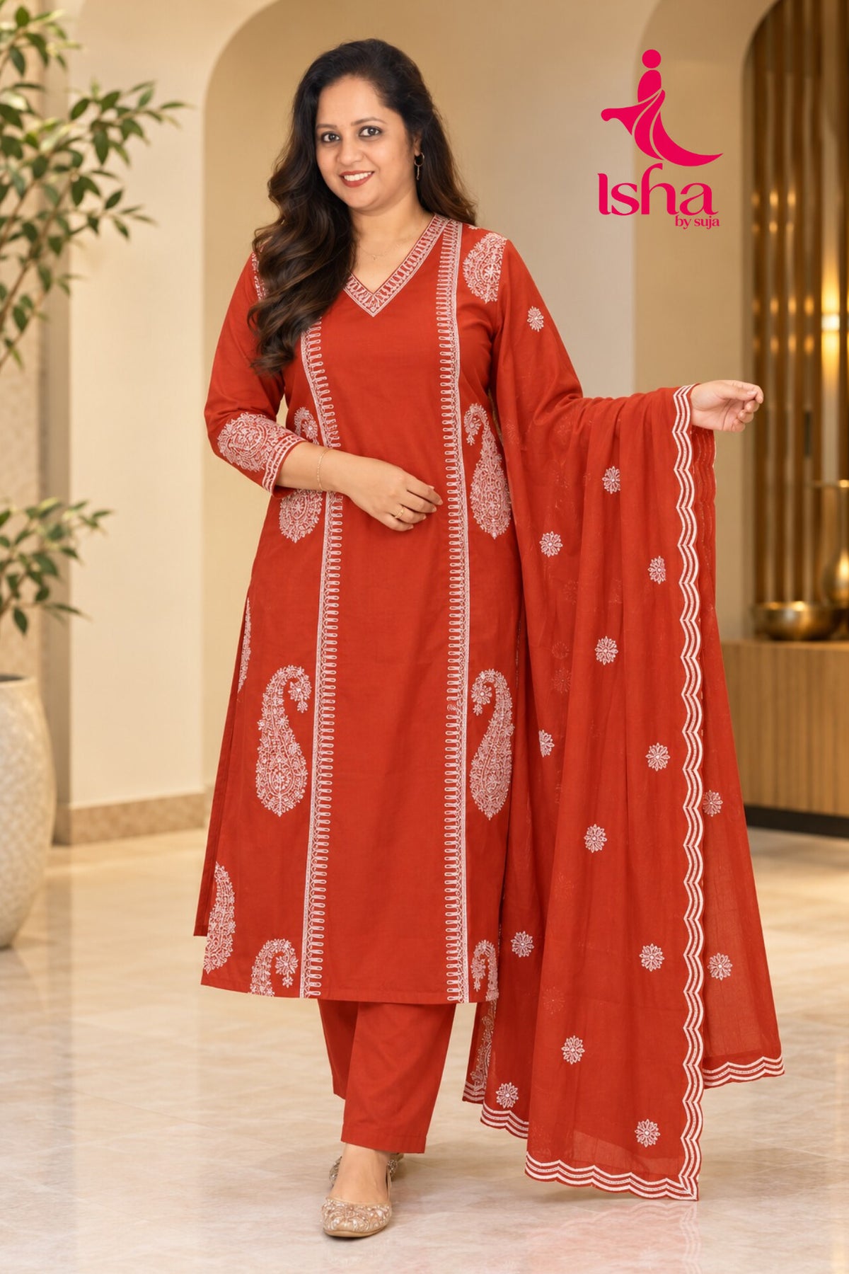 Embroidered  frock style suit