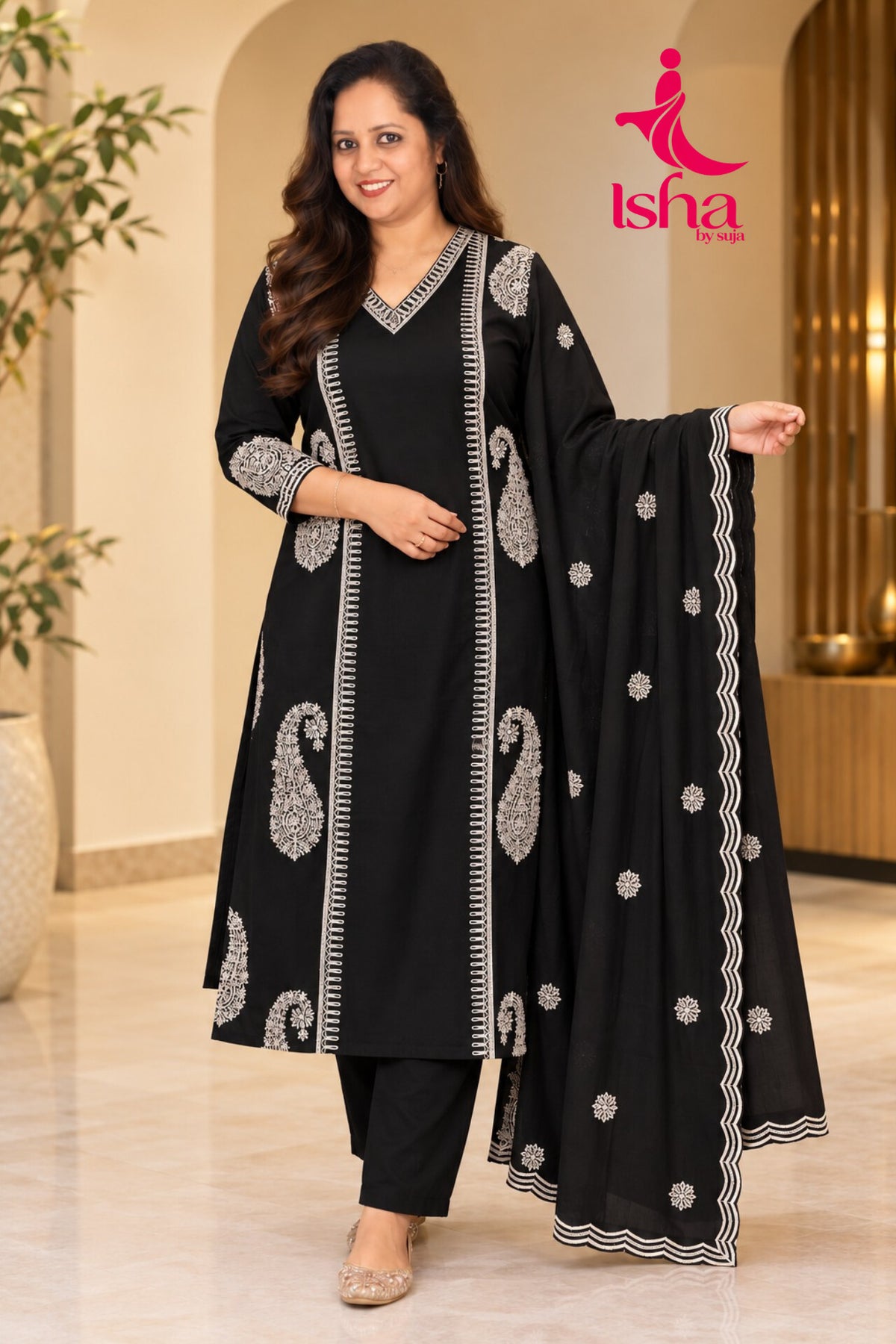 Embroidered  frock style suit