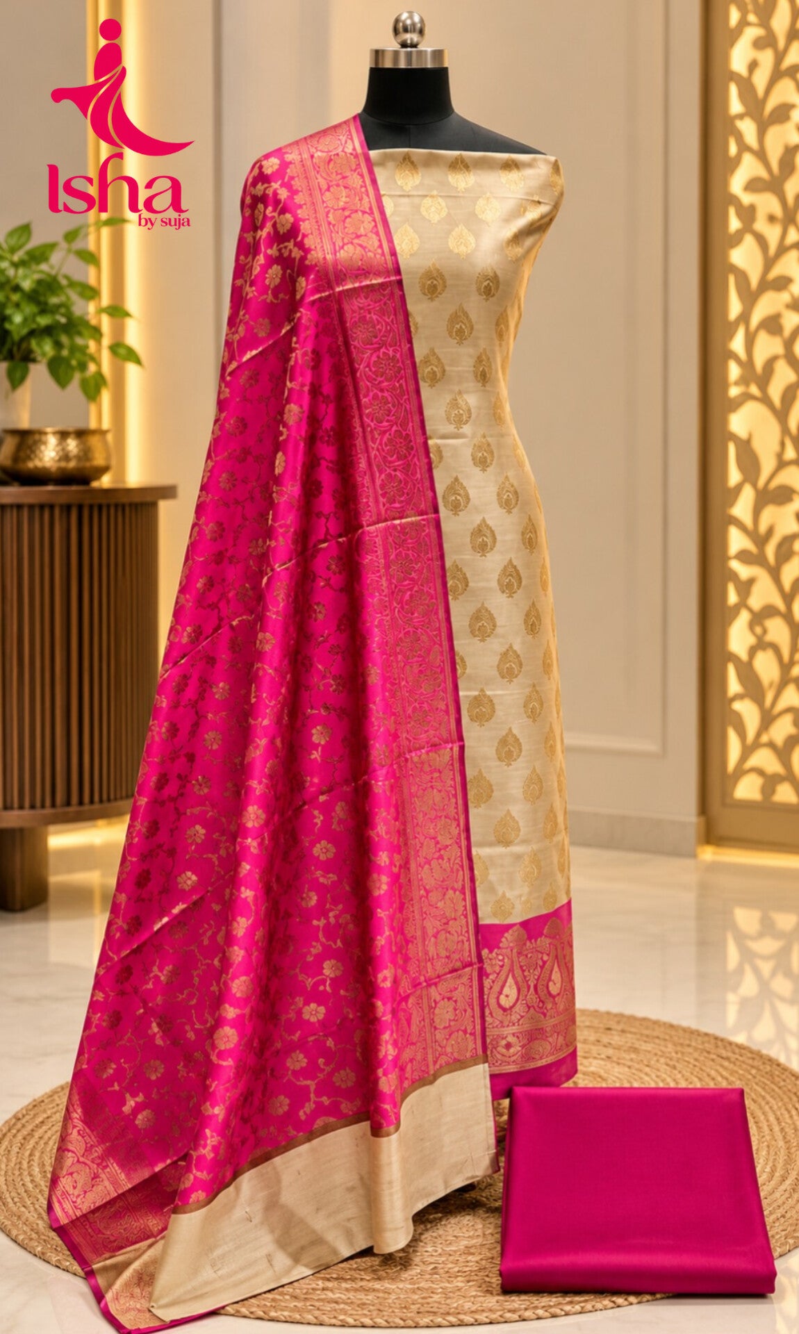 Chanderi Silk Butta Weaving Churidar Material