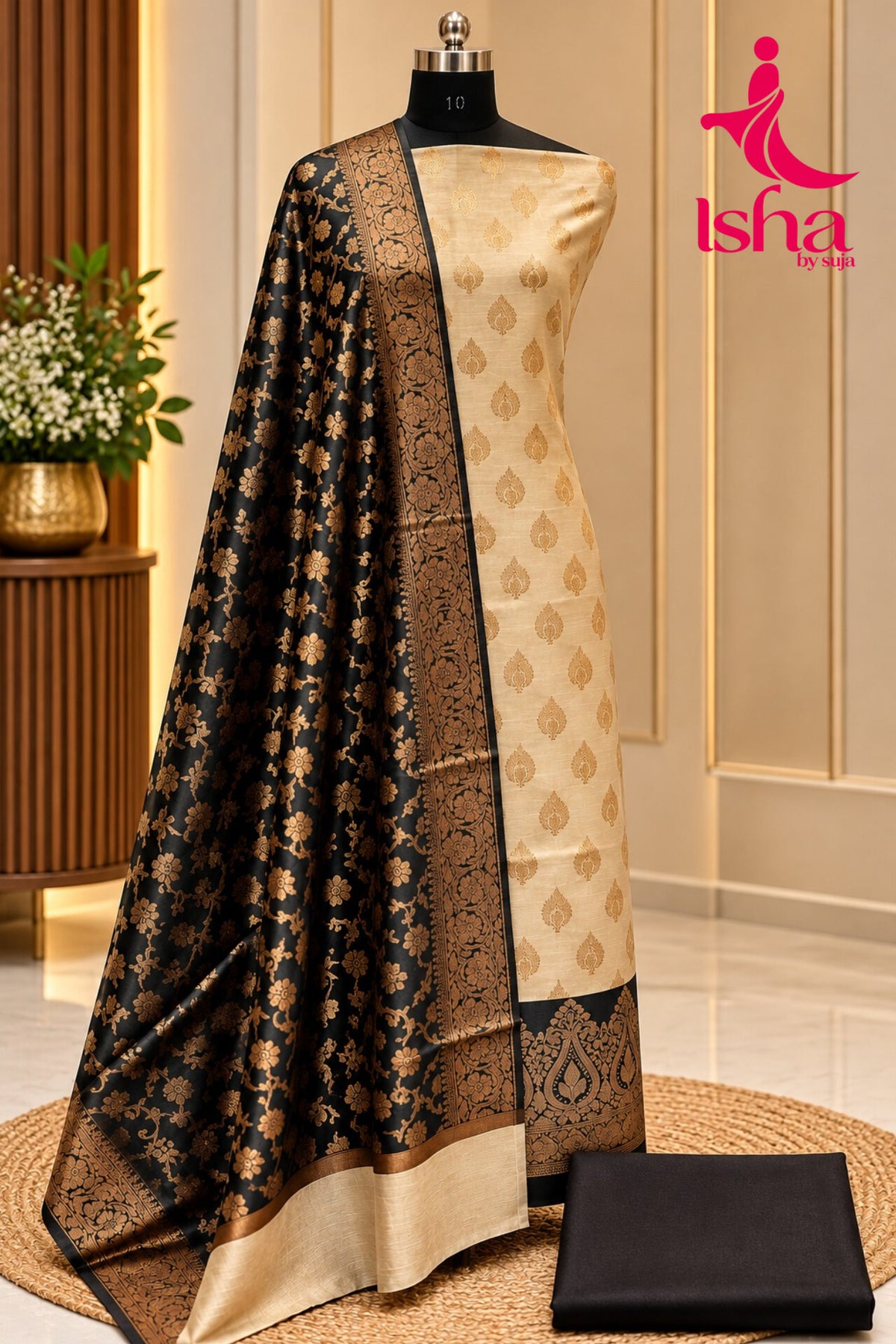 Chanderi Silk Butta Weaving Churidar Material