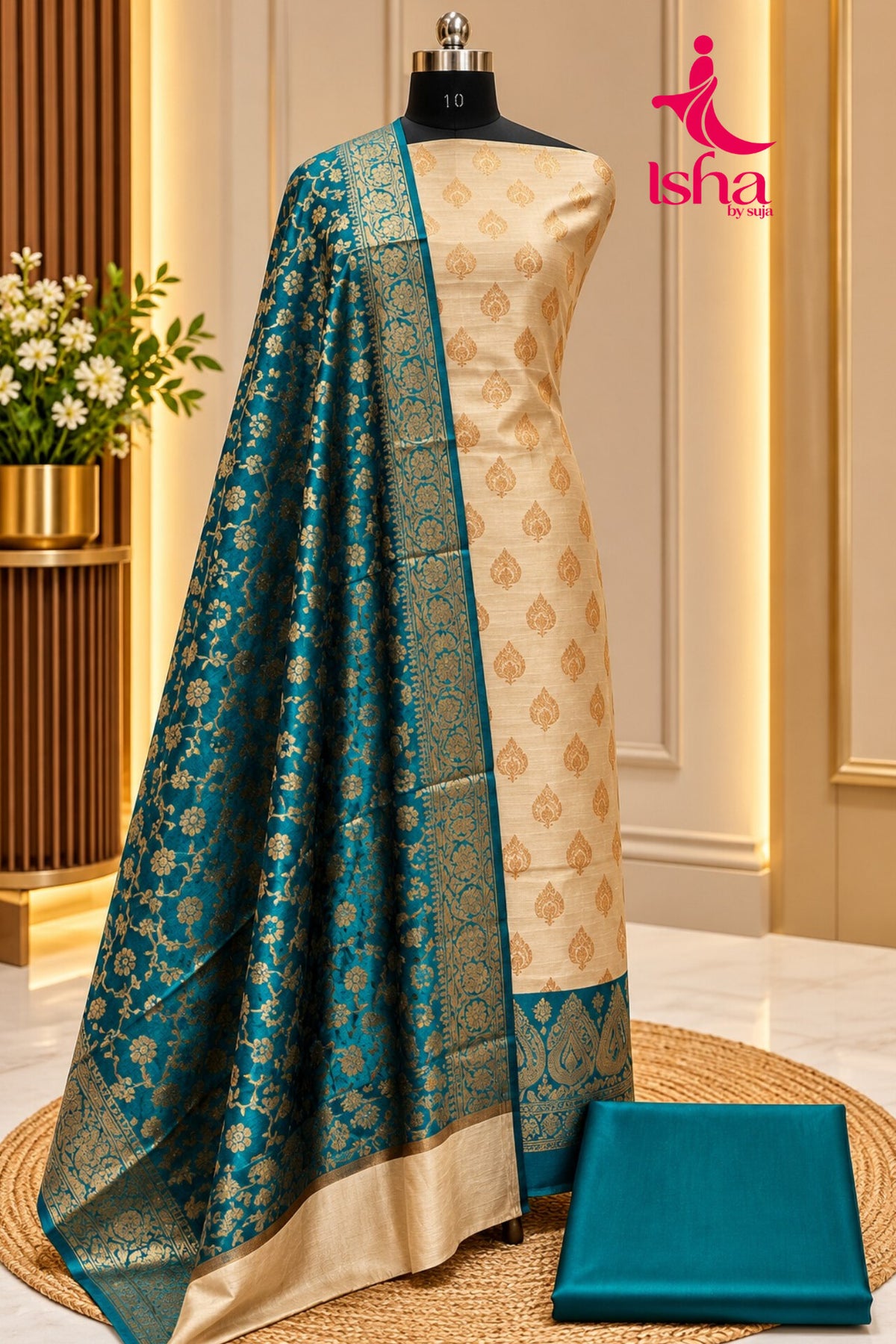 Chanderi Silk Butta Weaving Churidar Material