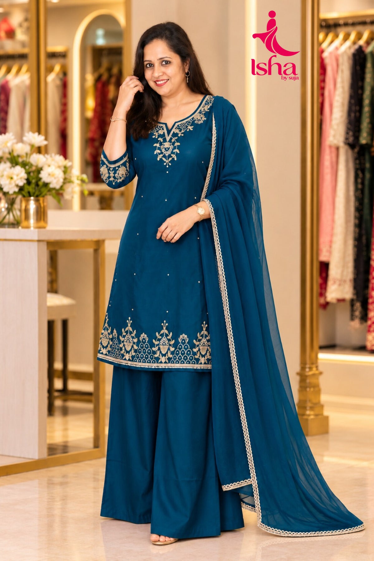 Elegant Zari Embroidered Palazzo Suit Set