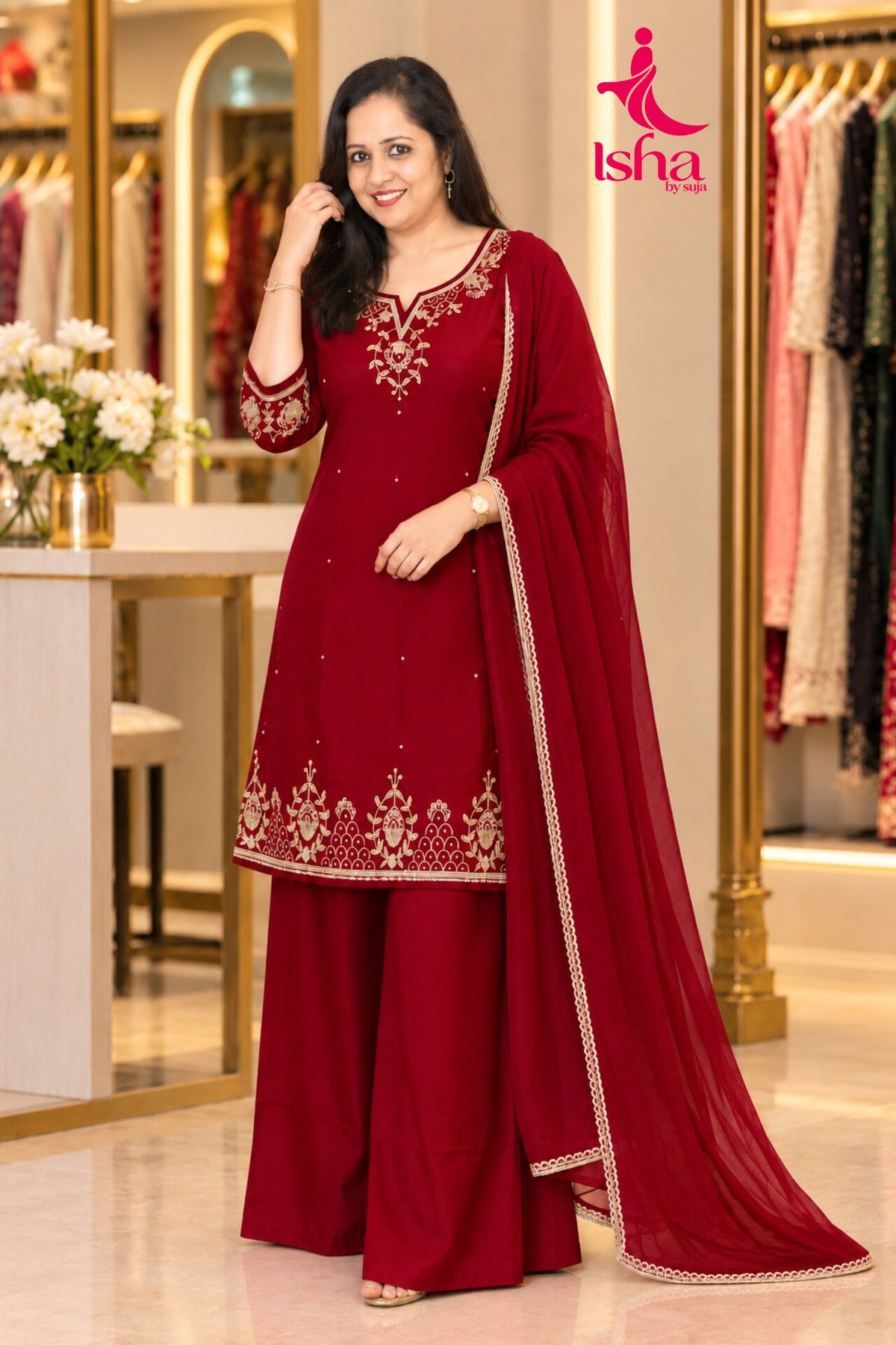 Elegant Zari Embroidered Palazzo Suit Set