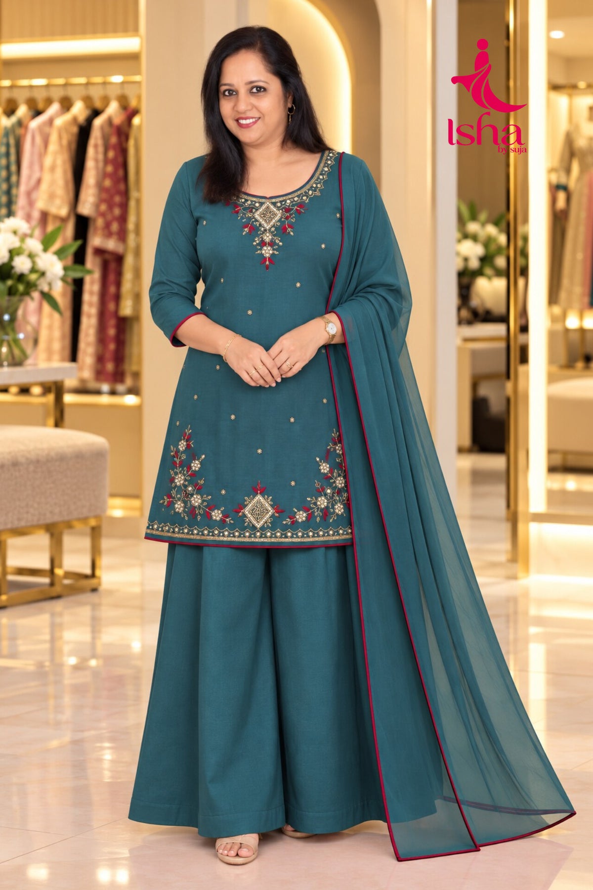 Royal Bloom Embroidered Palazzo Set