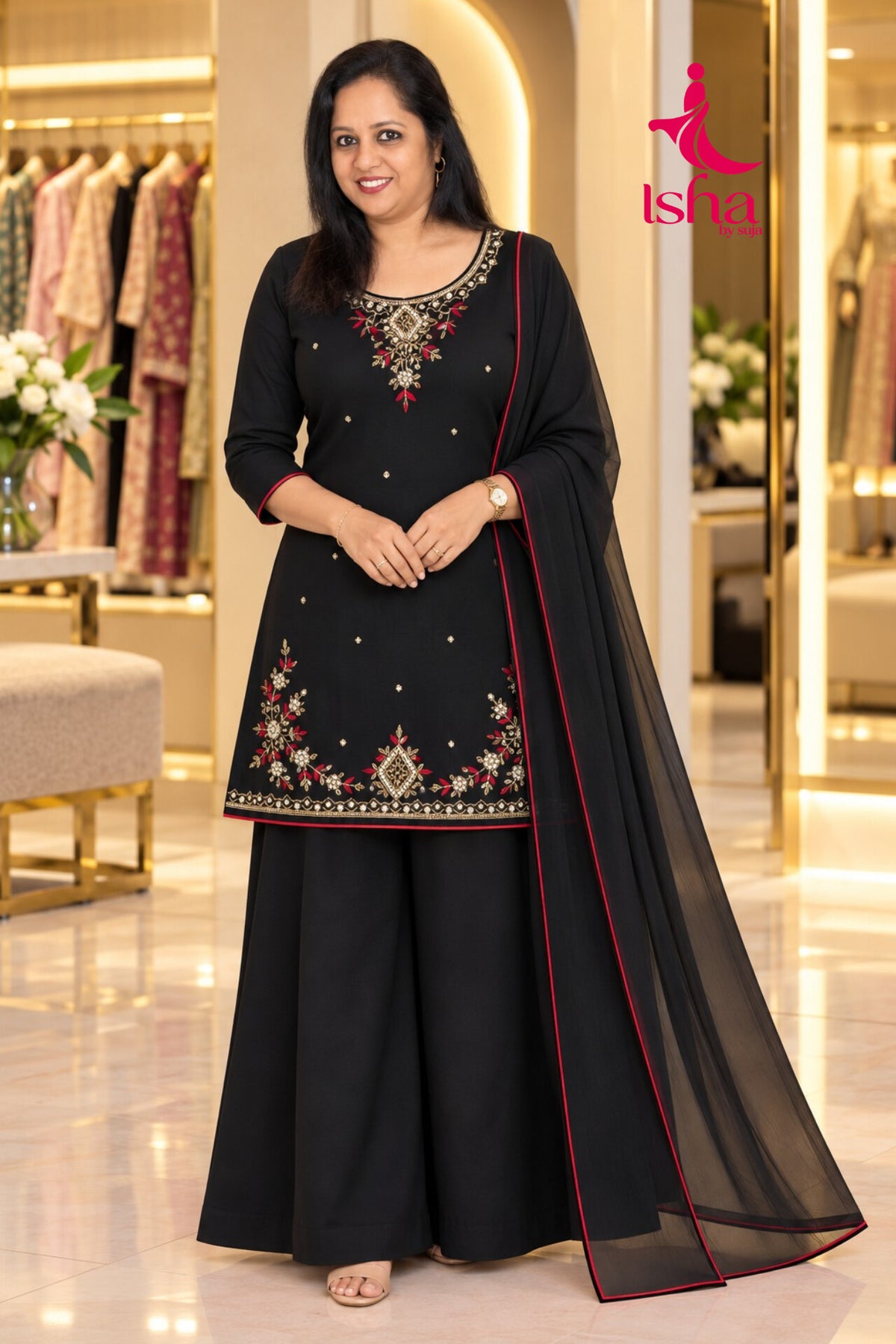 Royal Bloom Embroidered Palazzo Set