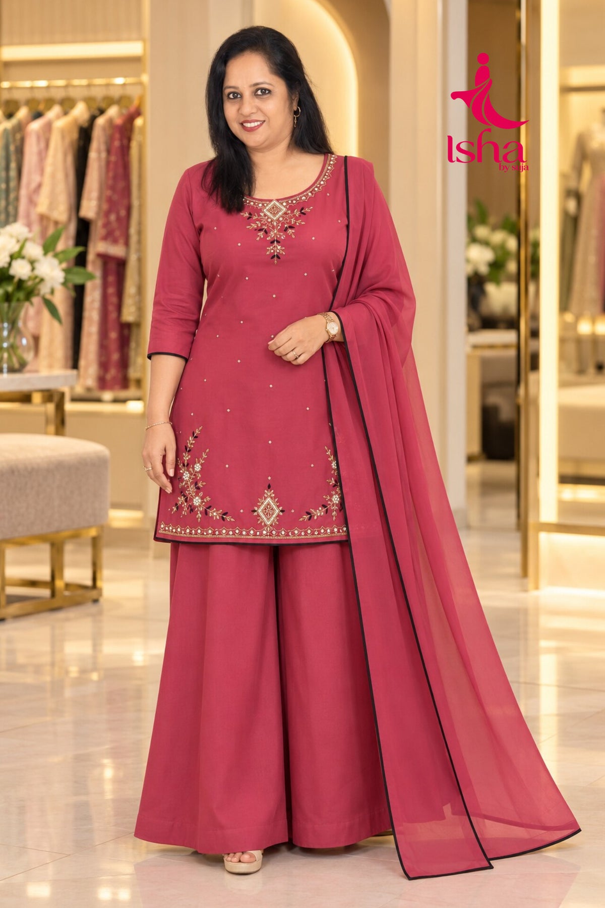 Royal Bloom Embroidered Palazzo Set