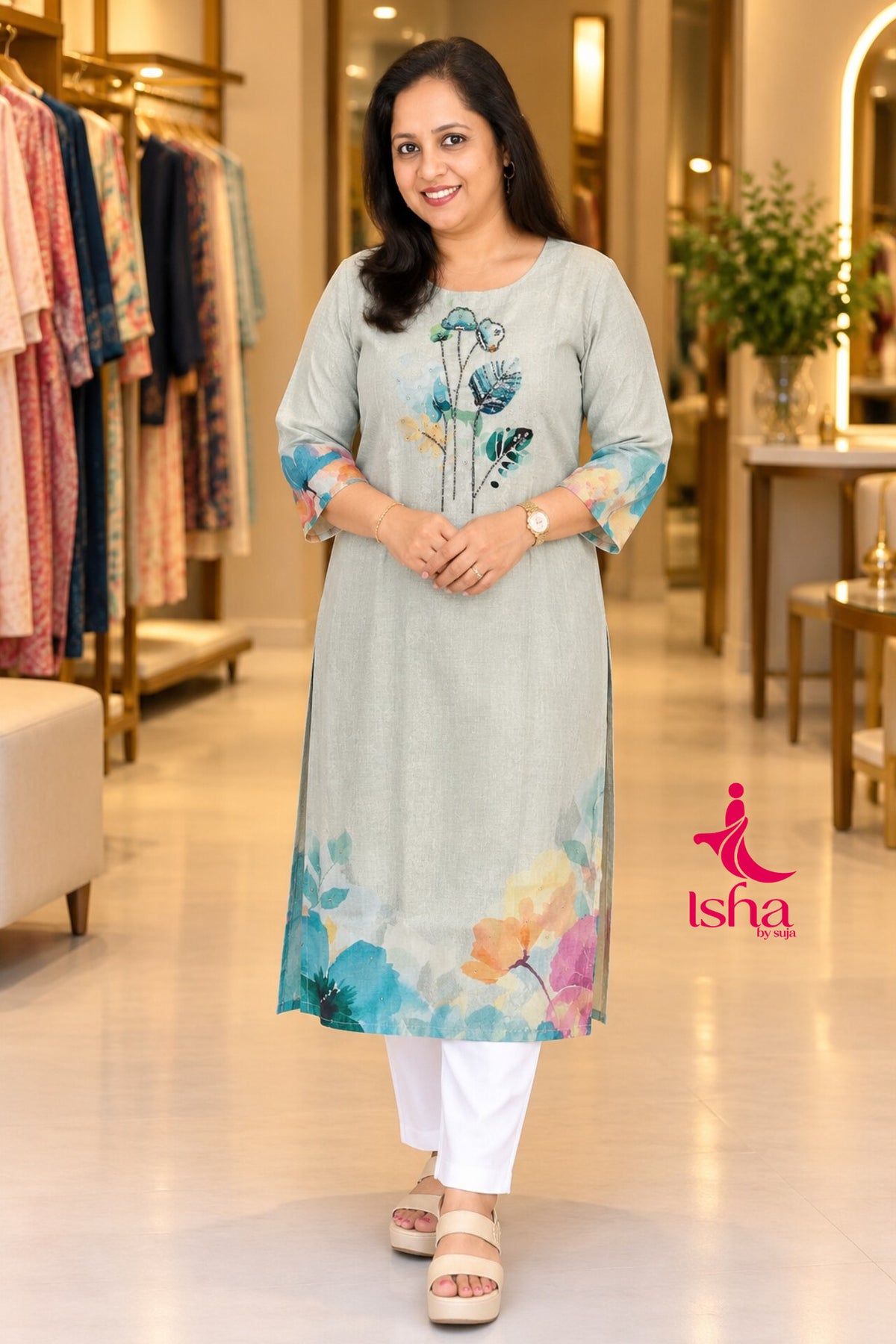 Floral Elegance Printed Straight-Cut Kurti