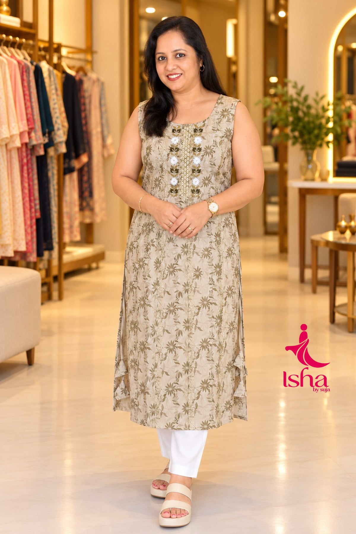 Floral Grace Sleeveless Kurti