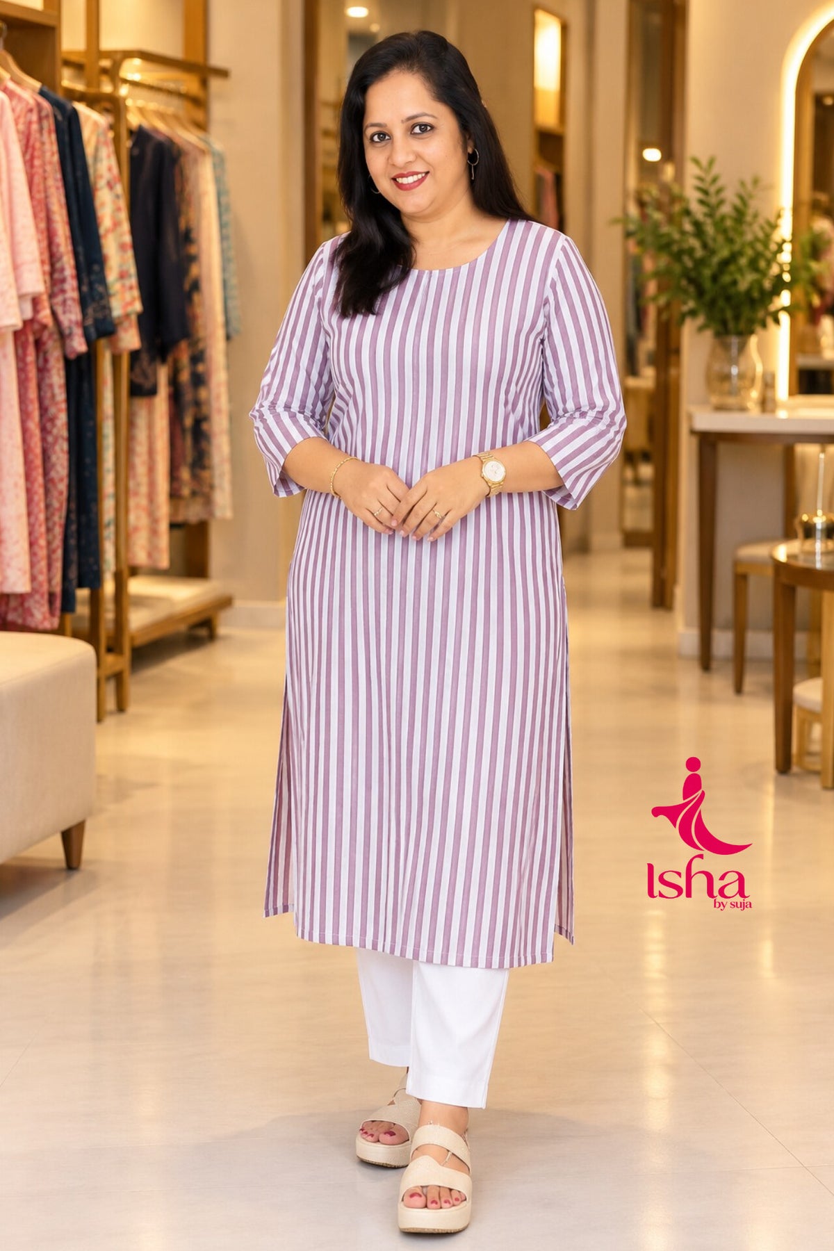 Classic Stripe Charm Straight-Cut Kurti