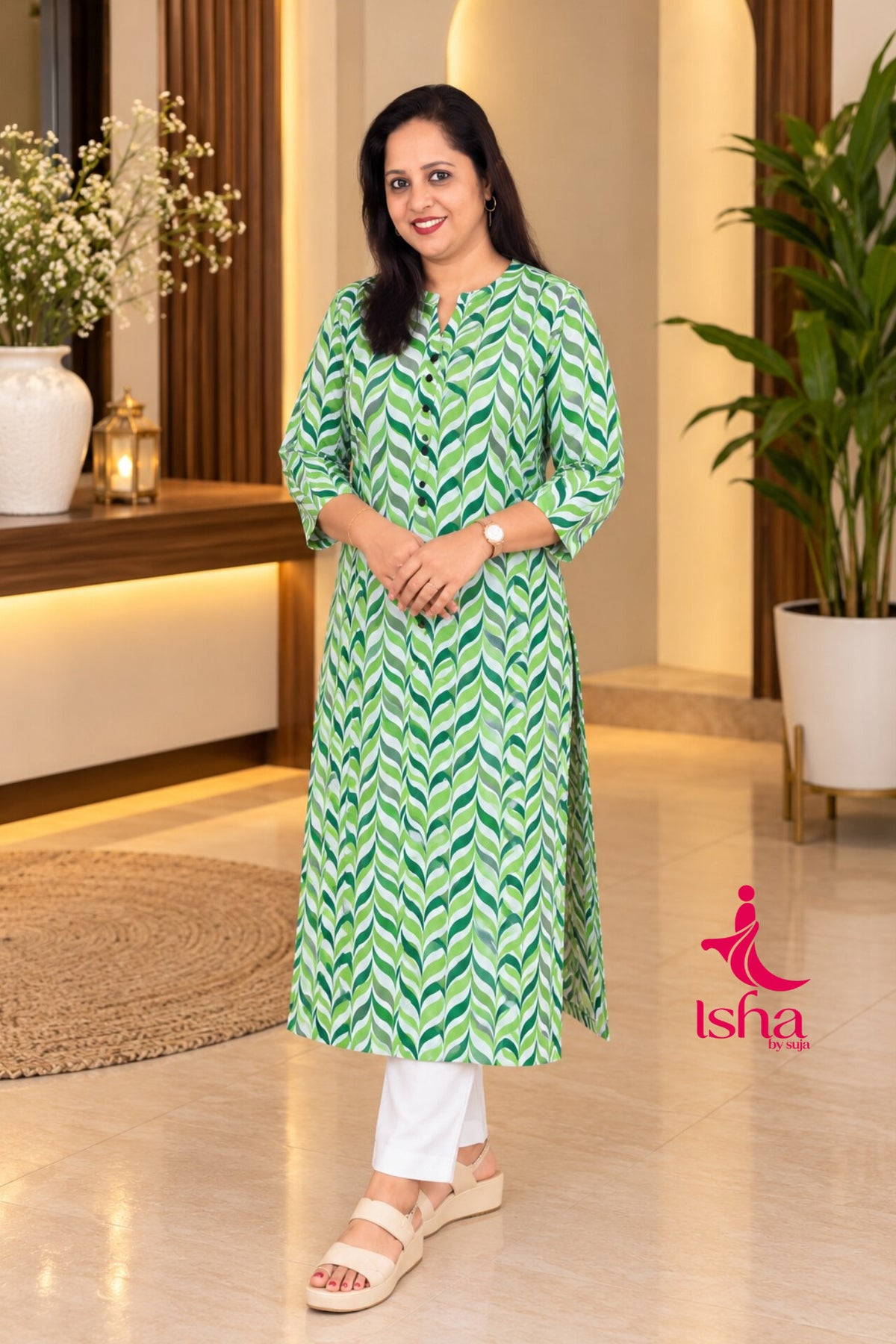 Chevron Print Button-Front Kurti