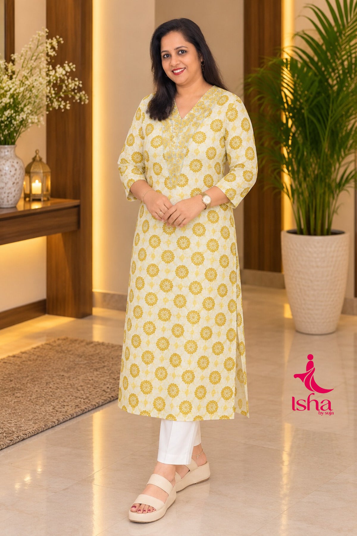 Floral Medallion Printed Straight Kurti