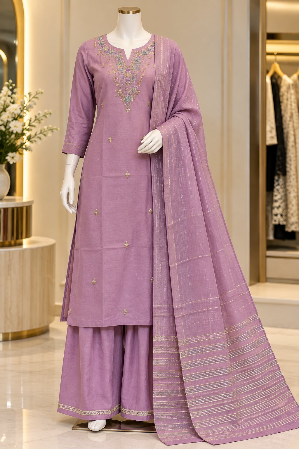 Diya Embroidered Cotton Kurta Set with Dupatta