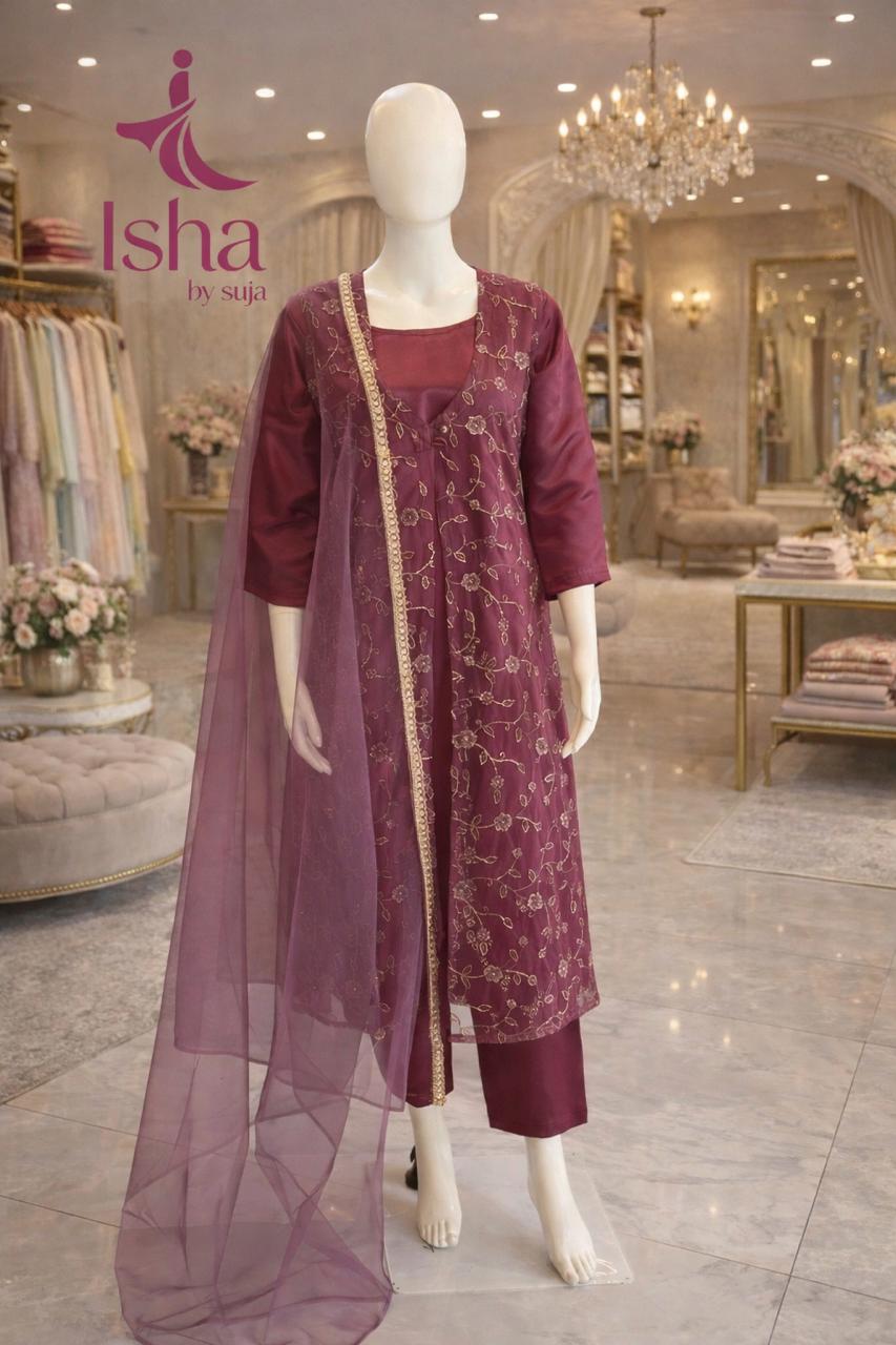 Purple Color Satin Salwar Set with Jacket
