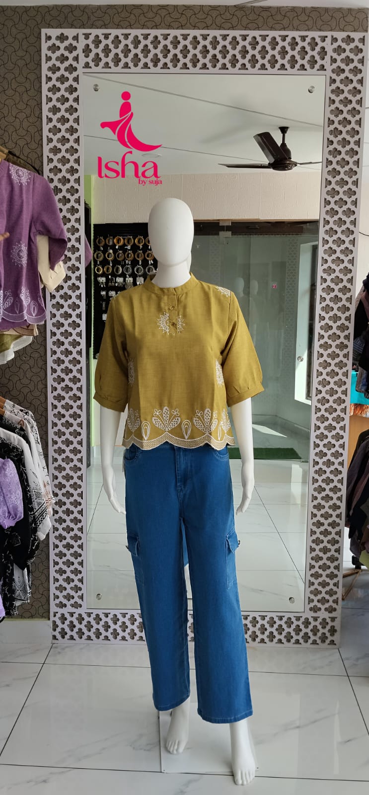 Embroidered Scallop Hem Top