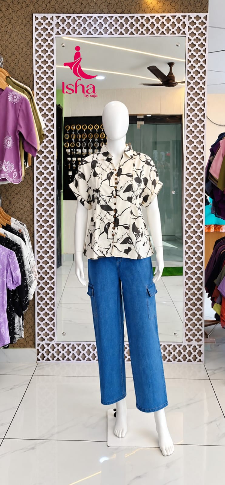 Abstract Floral Print Button-Front Top