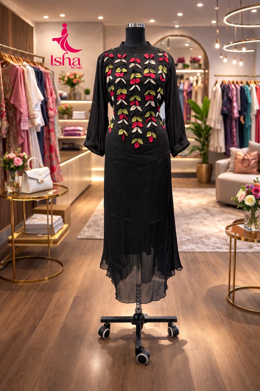 Floral Embroidered High-Low Georgette Long Top