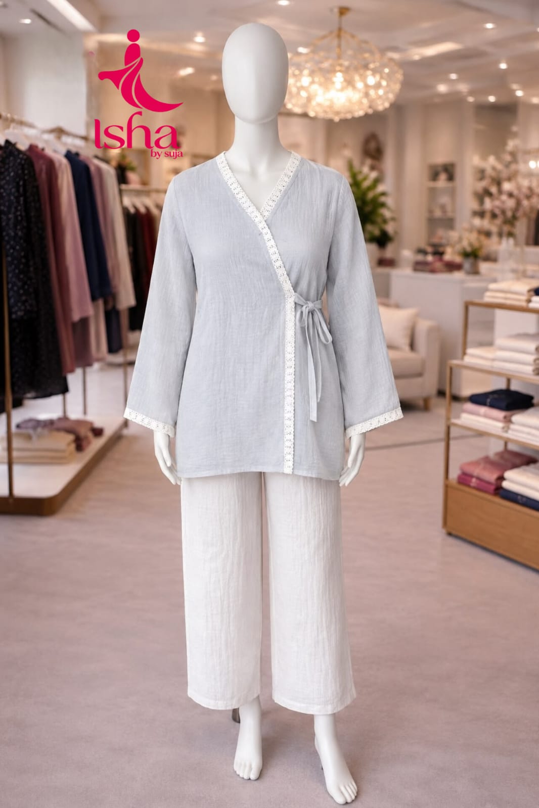 Crinkle Cotton Wrap Top and Wide-Leg Pant Co-ord Set