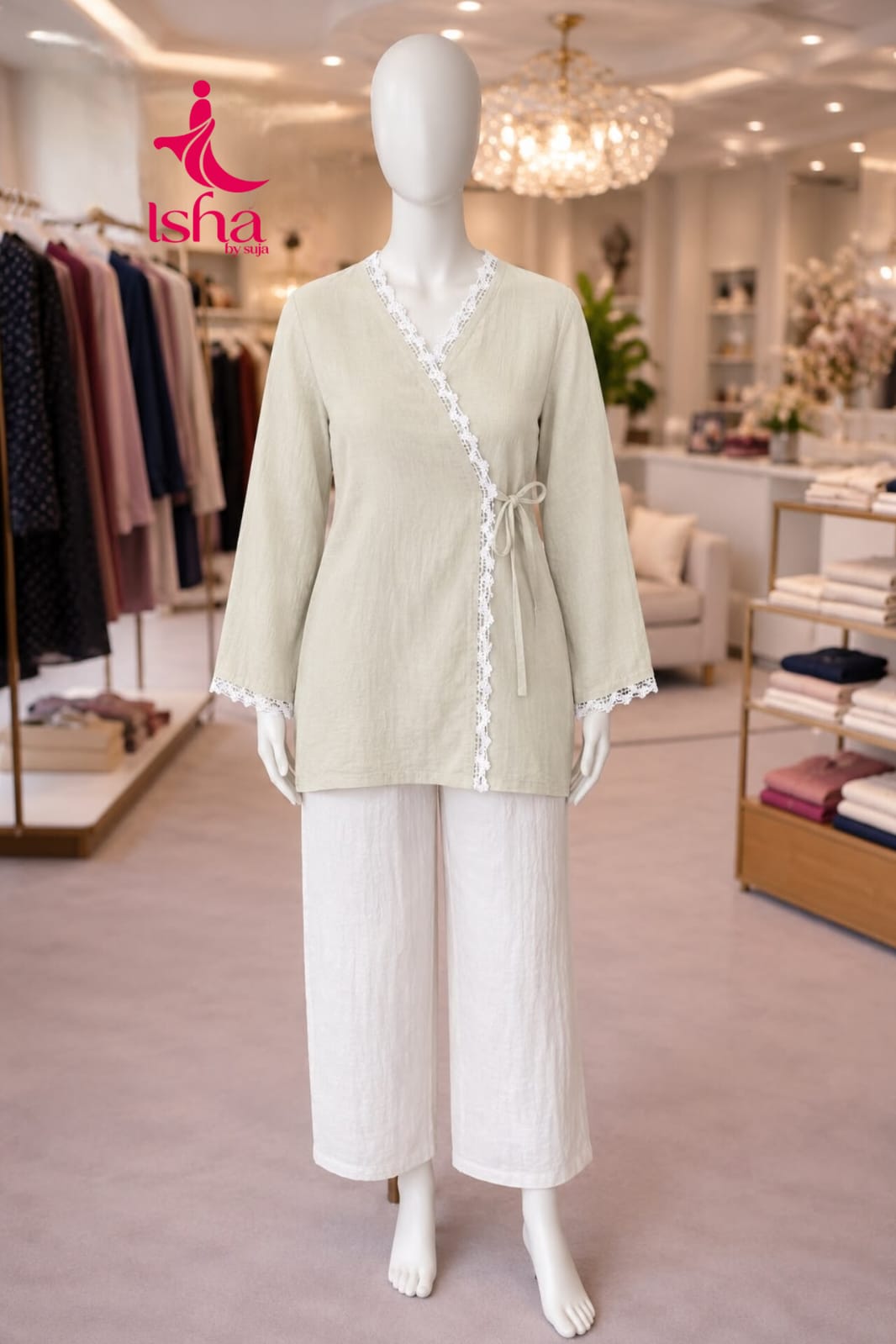Crinkle Cotton Wrap Top and Wide-Leg Pant Co-ord Set