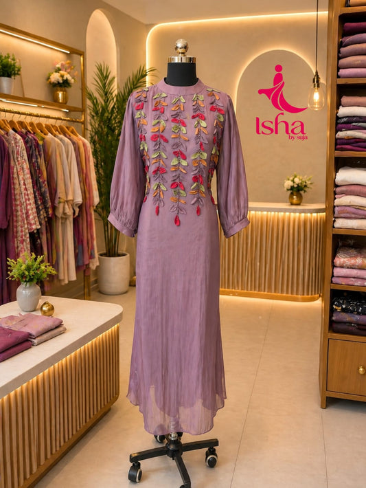 Floral Embroidered High-Low Georgette Long Top