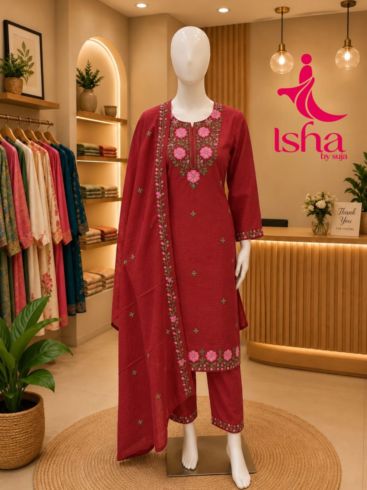 Teal Floral Embroidered Kurta Set with Dupatta