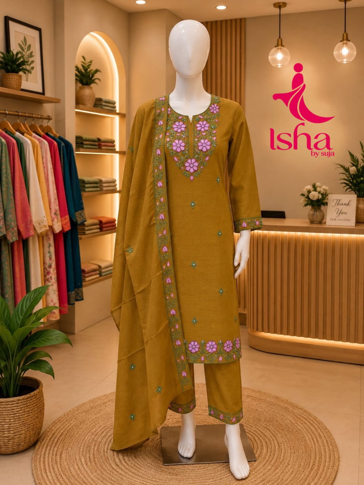Teal Floral Embroidered Kurta Set with Dupatta