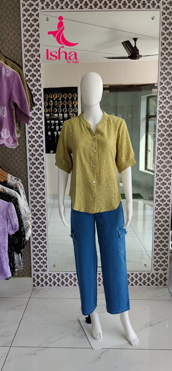 Classic Button-Front Mandarin Collar Top