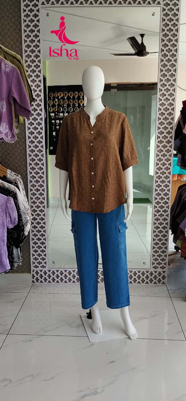 Classic Button-Front Mandarin Collar Top